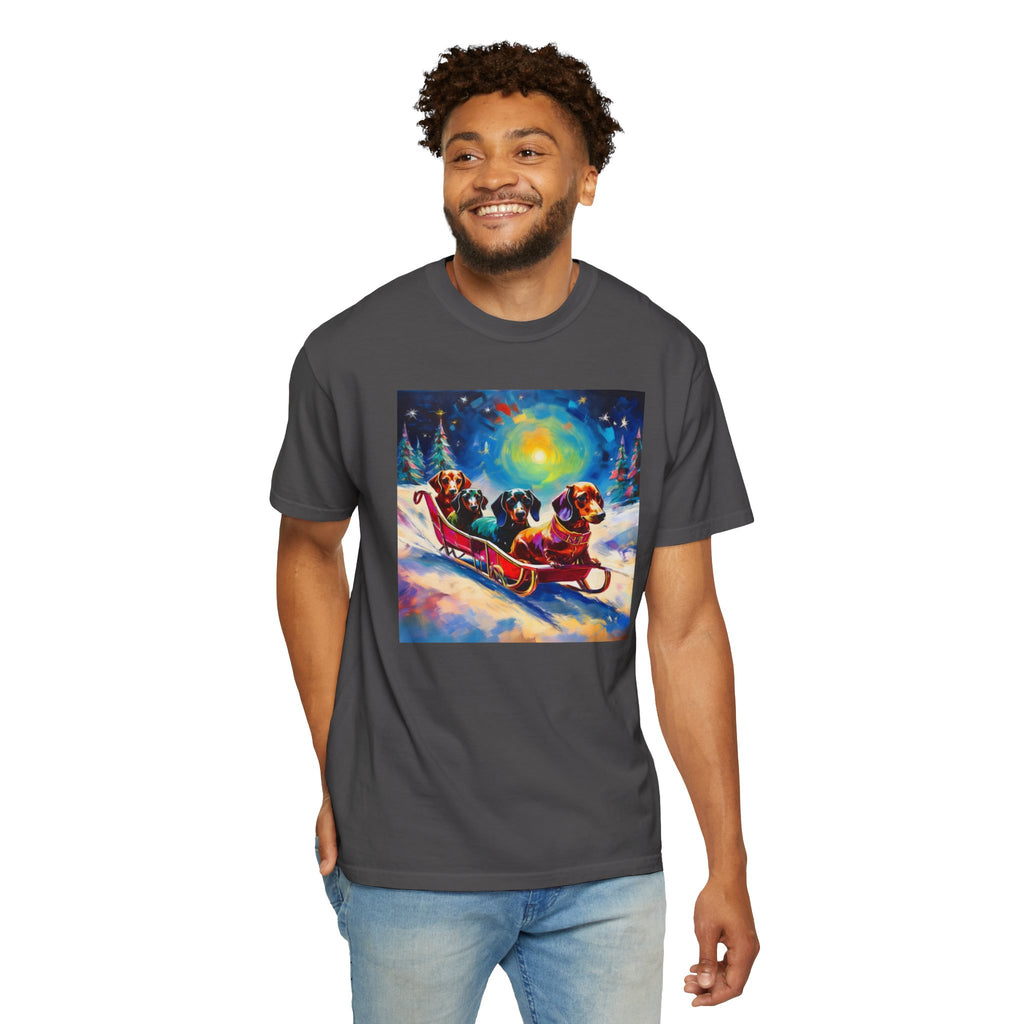 Dachshund Night Sleighride Unisex Garment-Dyed T-shirt
