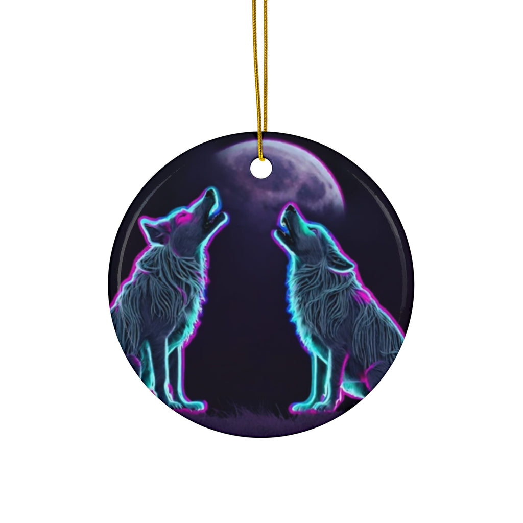 Neon Wolves Howling Ceramic Ornament