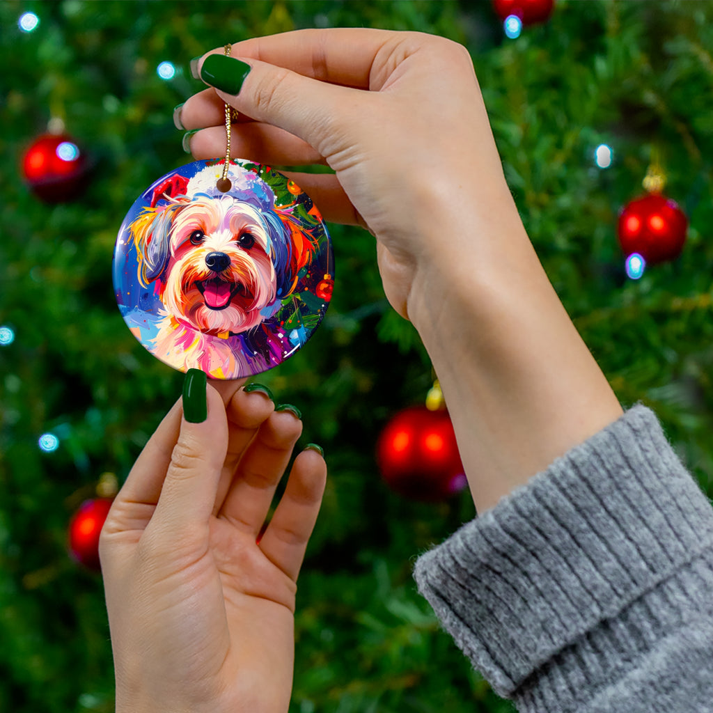 Yorkie Holiday II Ceramic Ornament