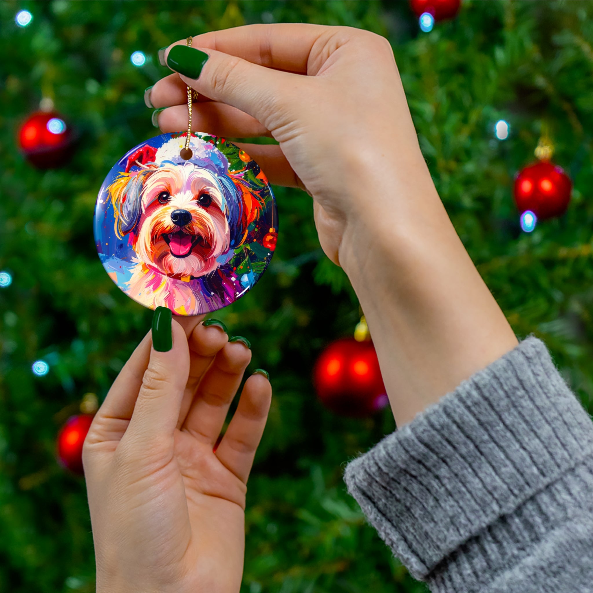Yorkie Holiday II Ceramic Ornament
