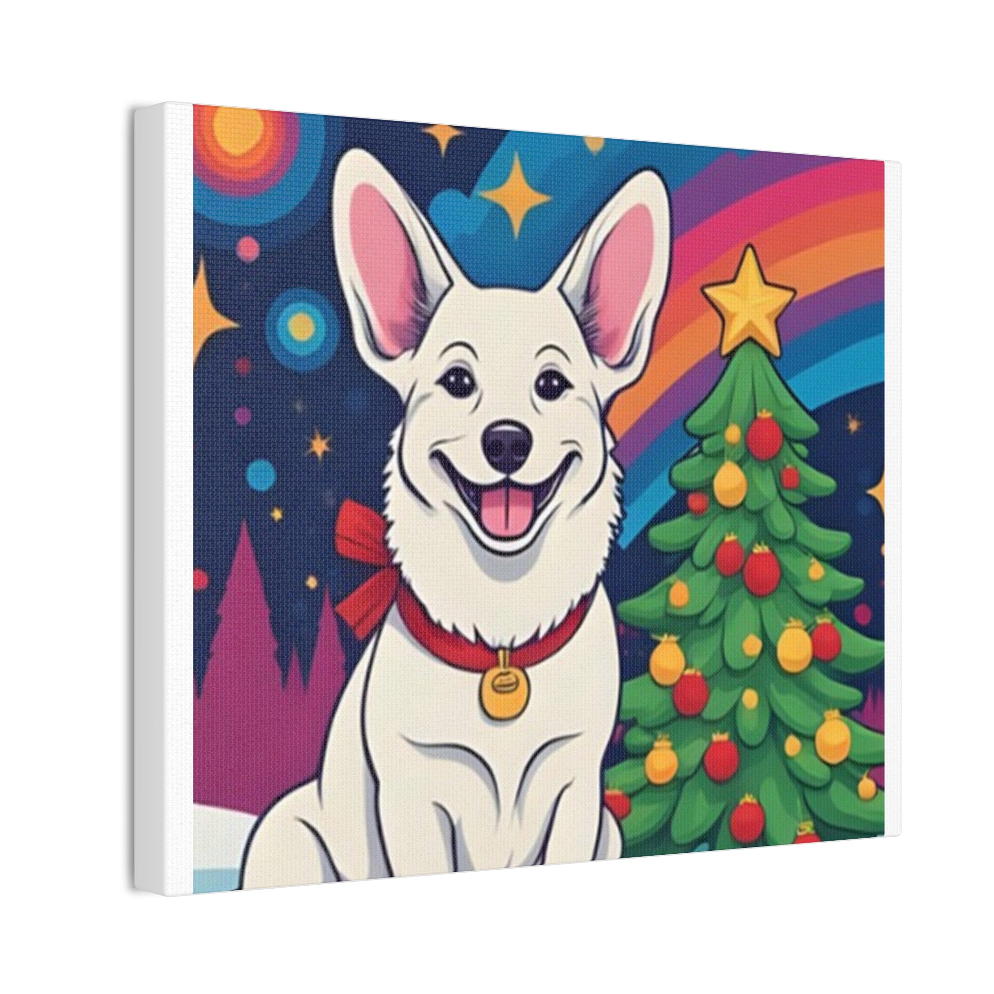 White Corgi Holiday Canvas Stretched, 0.75"