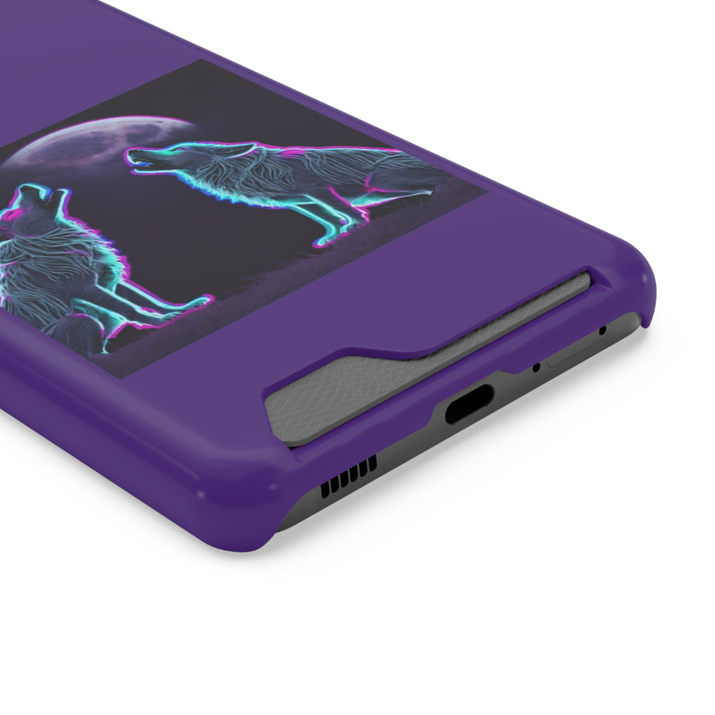 Neon Wolves Howling Phone Case with Card Holder
