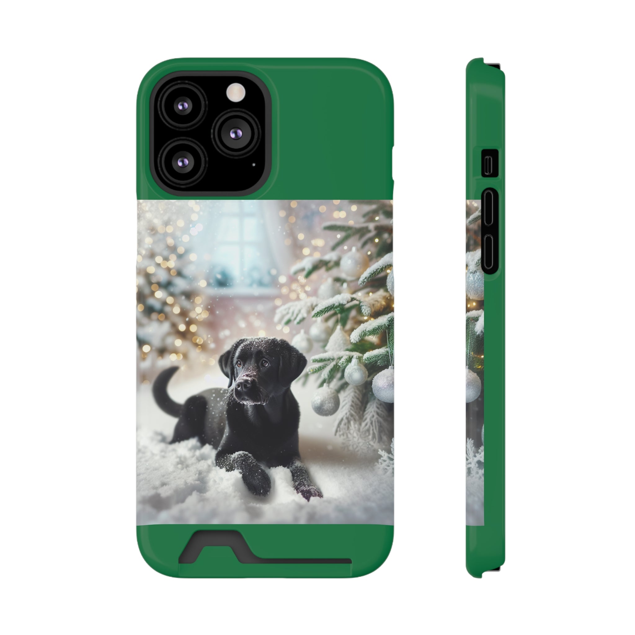 Black Lab Holiday Phone Case with Card Holder