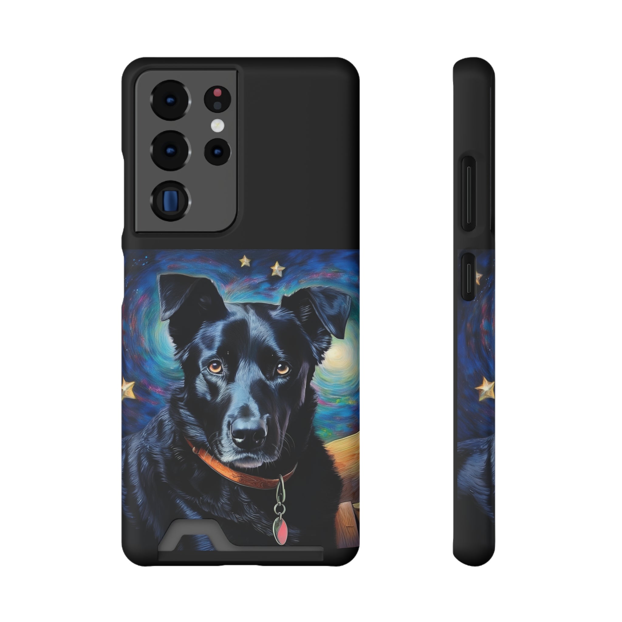 Black Shepherd Lab Stary Night Phone Case with Card Holder