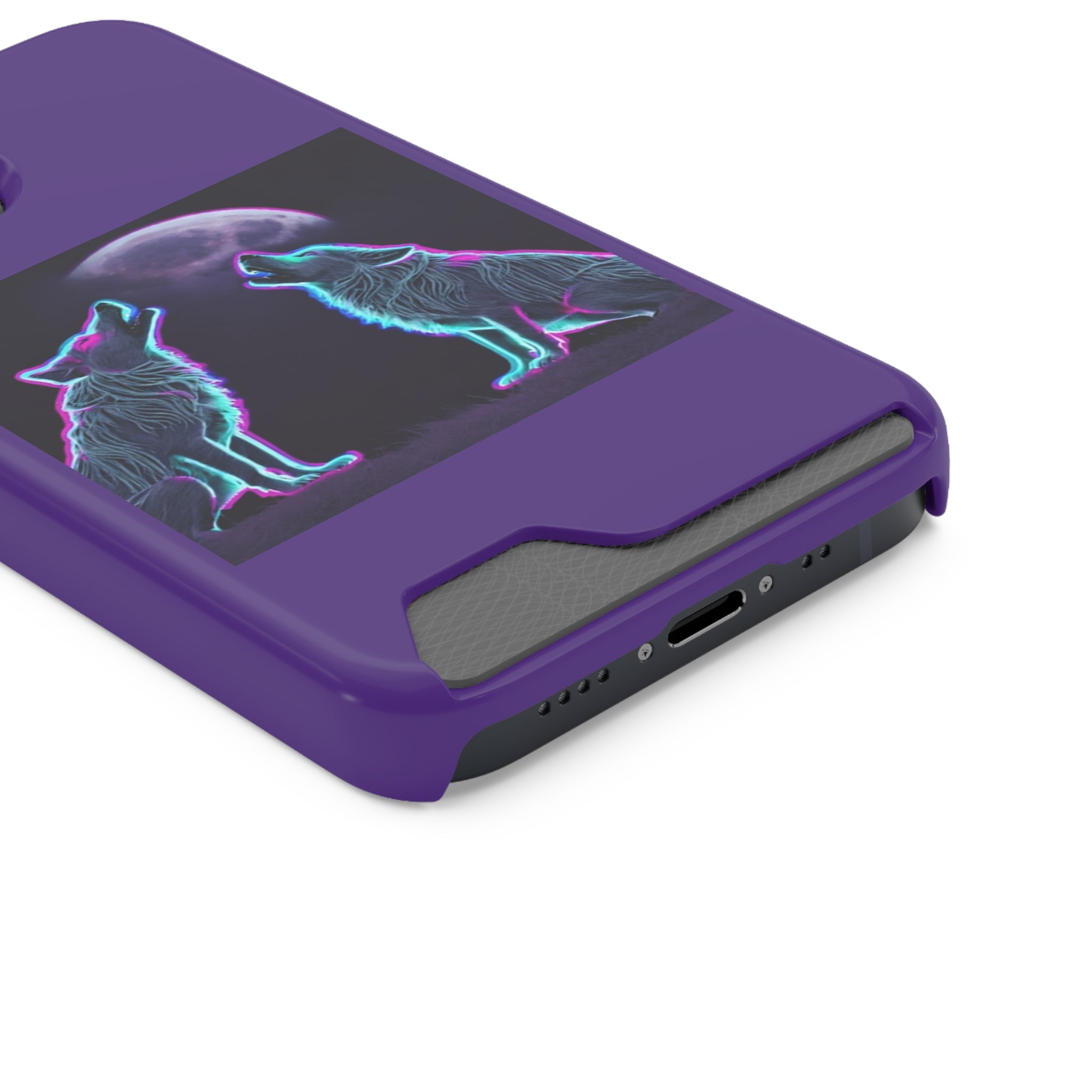Neon Wolves Howling Phone Case with Card Holder