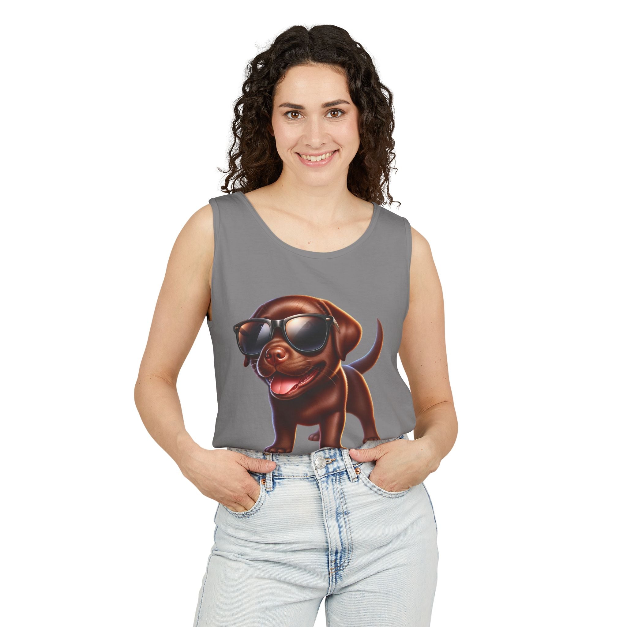 Chocolate Lab w/ sunglasses Unisex Tank Top