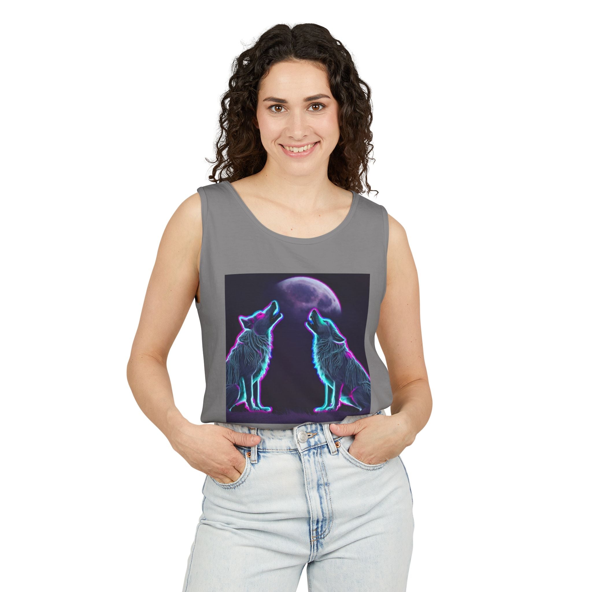 Neon Wolves Howling Unisex Tank Top