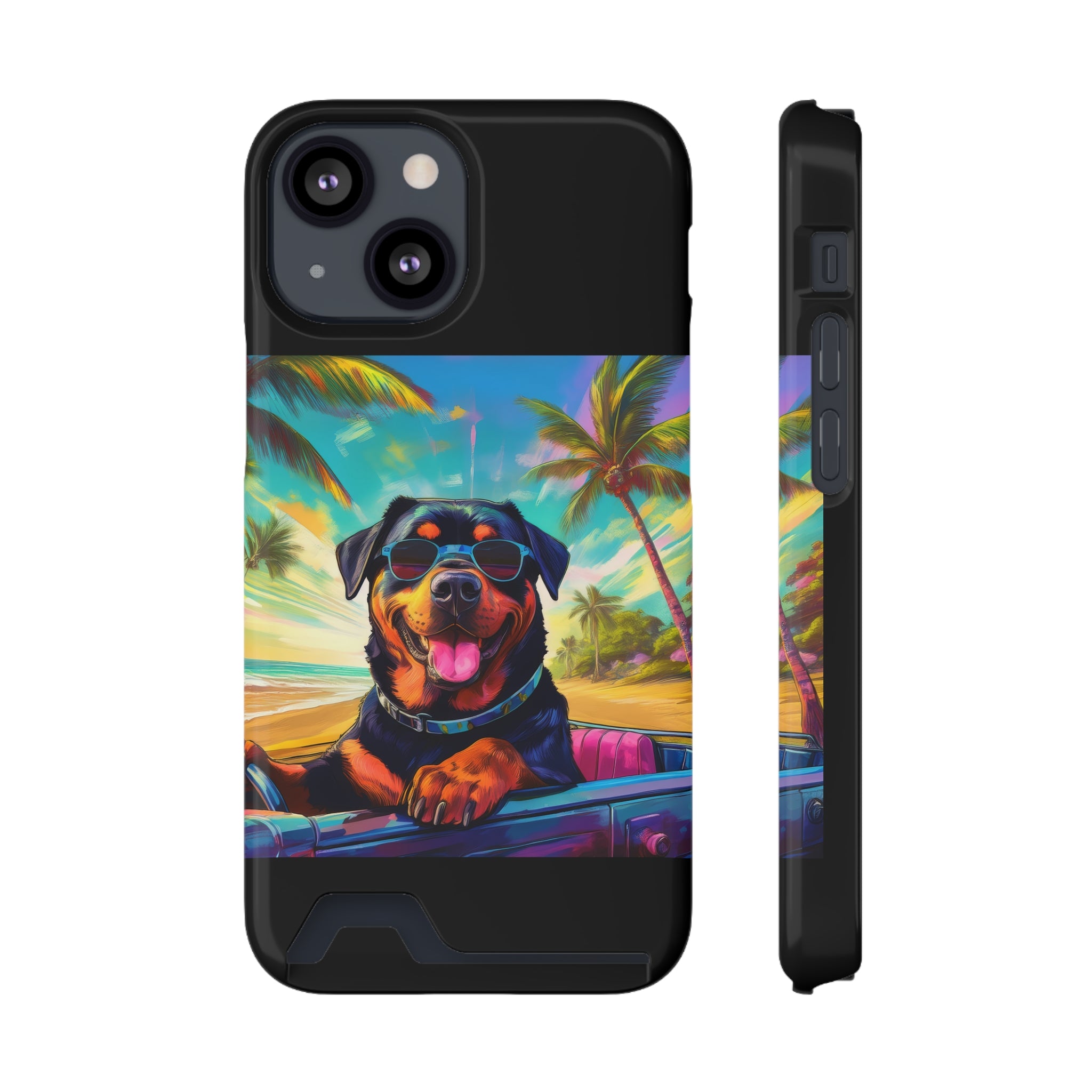 Rottweiler Beach Drive Phone Case with Card Holder