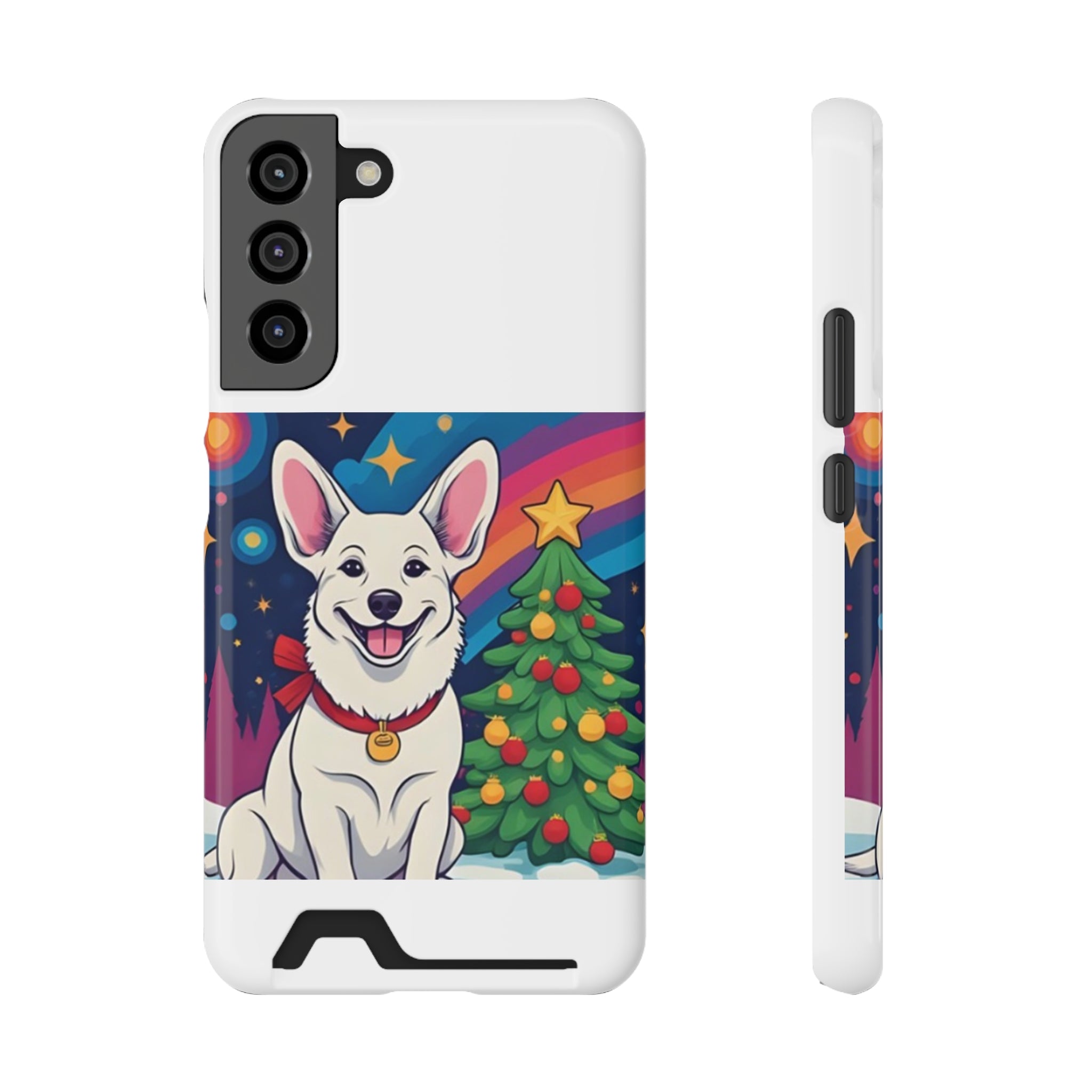 White Corgi Holiday Phone Case with Card Holder