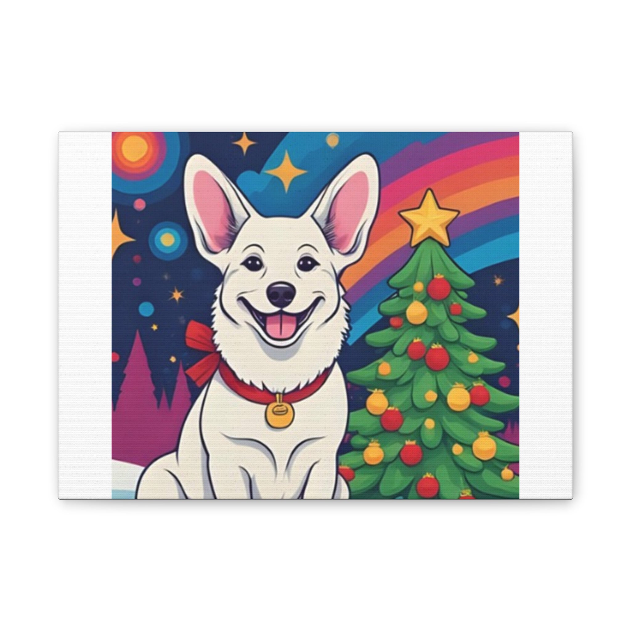 White Corgi Holiday Canvas Stretched, 0.75"