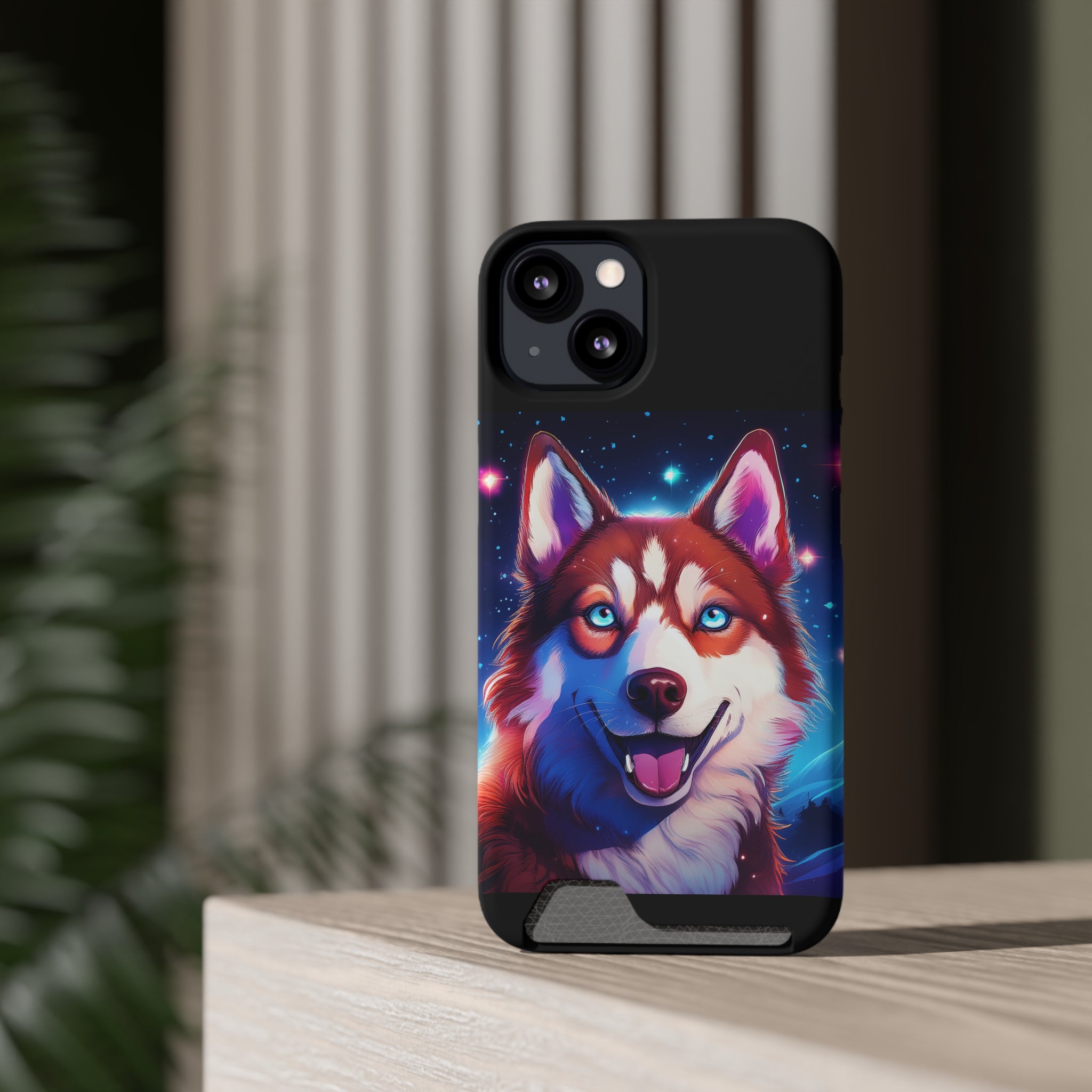 Eskimo Husky Stary Night Phone Case with Card Holder