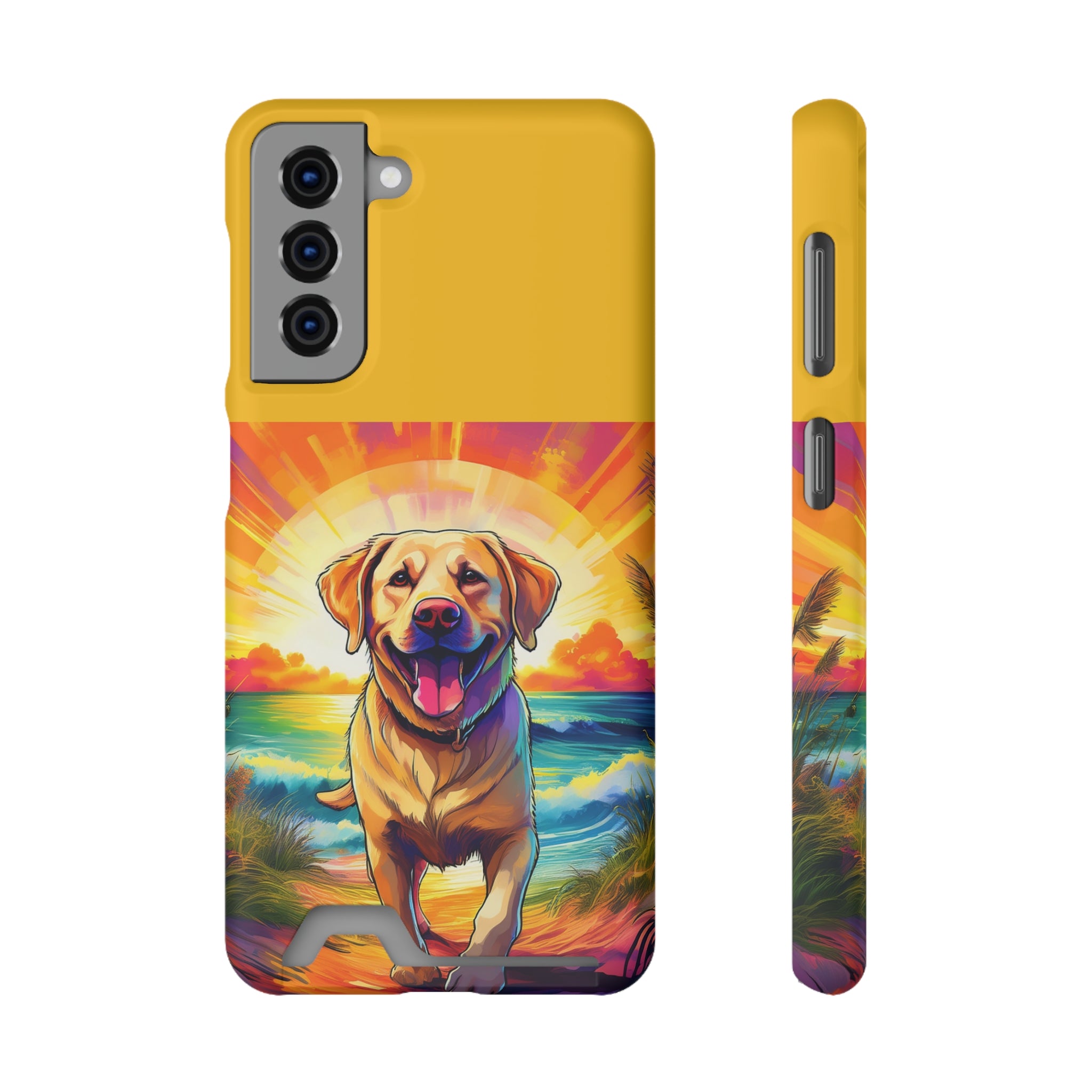 Yellow Lab Sunset Beach Phone Case with Card Holder
