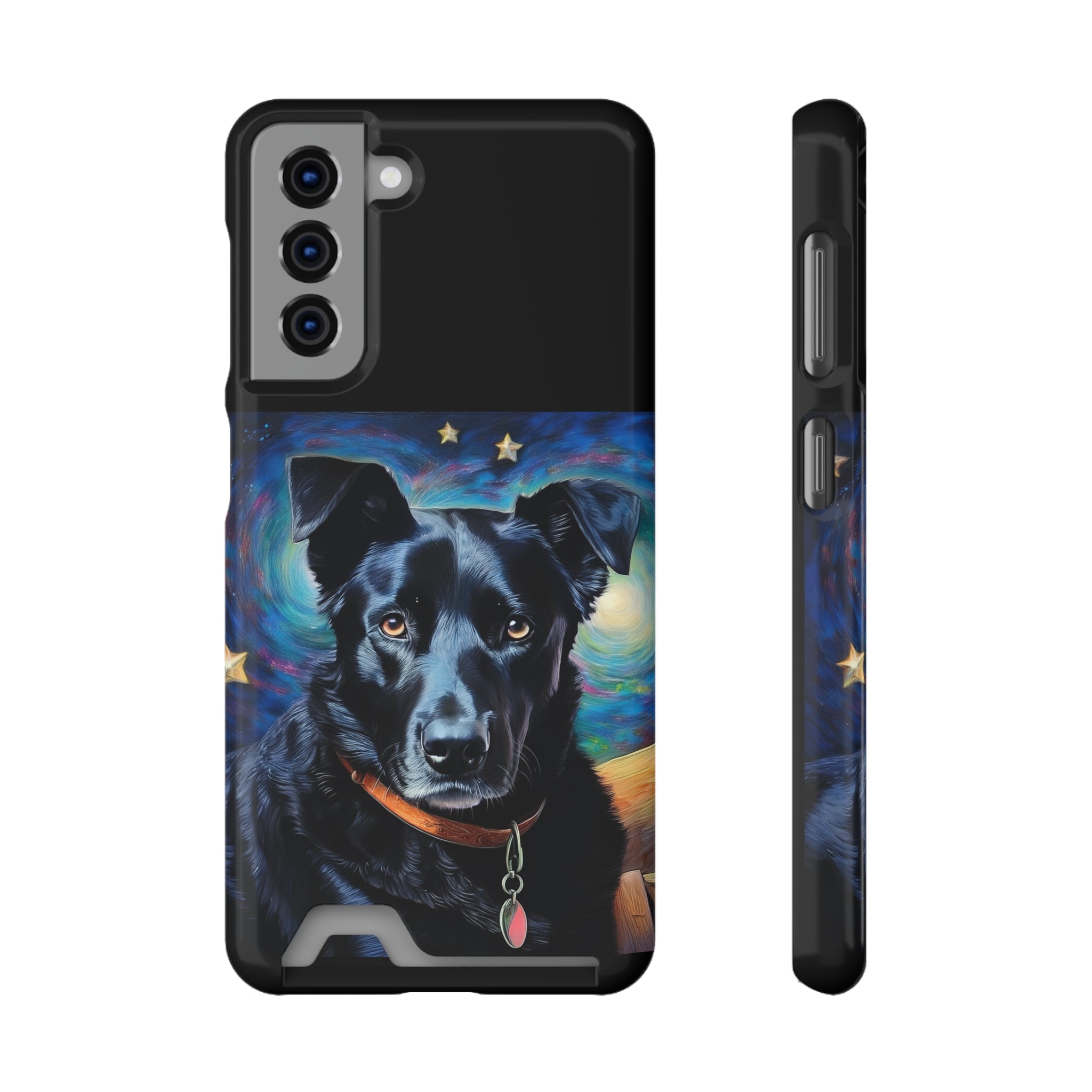 Black Shepherd Lab Stary Night Phone Case with Card Holder