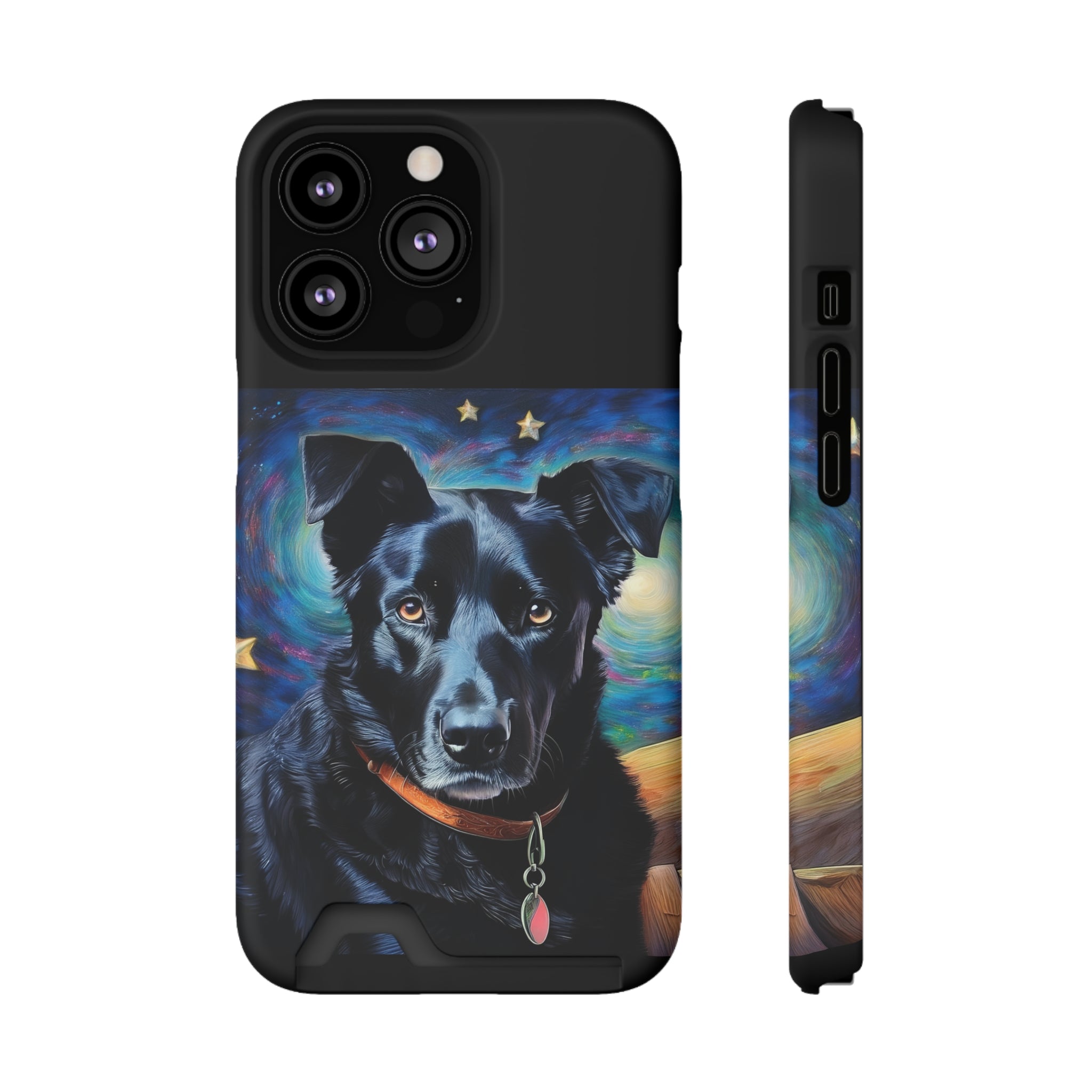 Black Shepherd Lab Stary Night Phone Case with Card Holder
