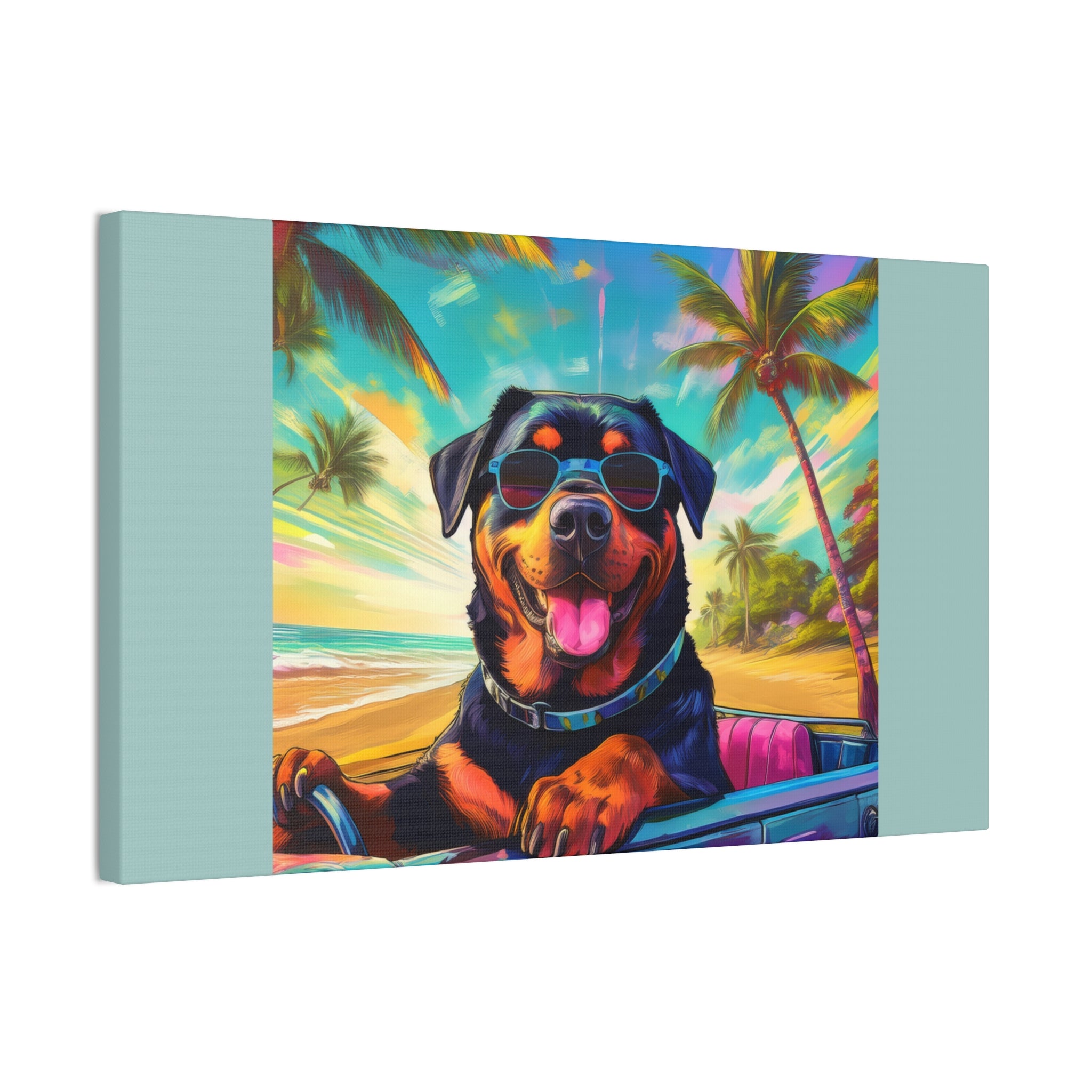 Rottweiler Beach Drive Canvas Painting