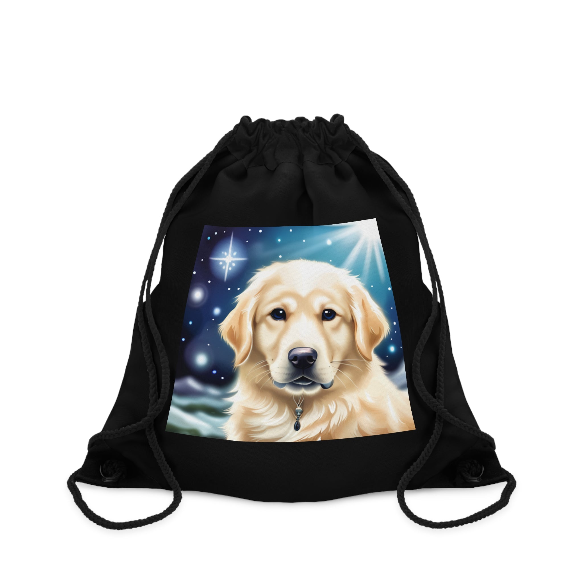 Golden Retriever Stary Night Drawstring Bag