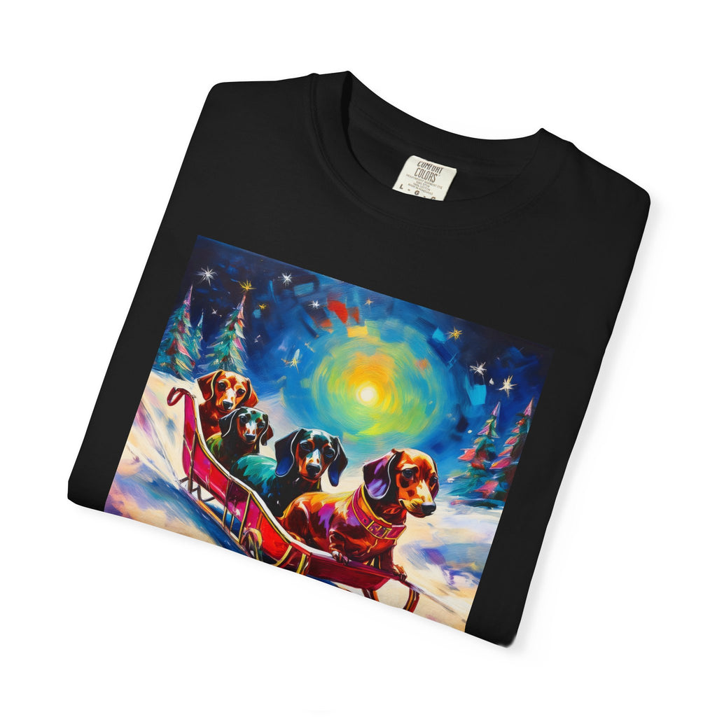 Dachshund Night Sleighride Unisex Garment-Dyed T-shirt