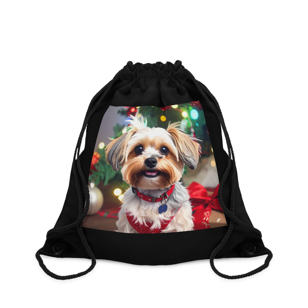 Yorkie Holiday Drawstring Bag