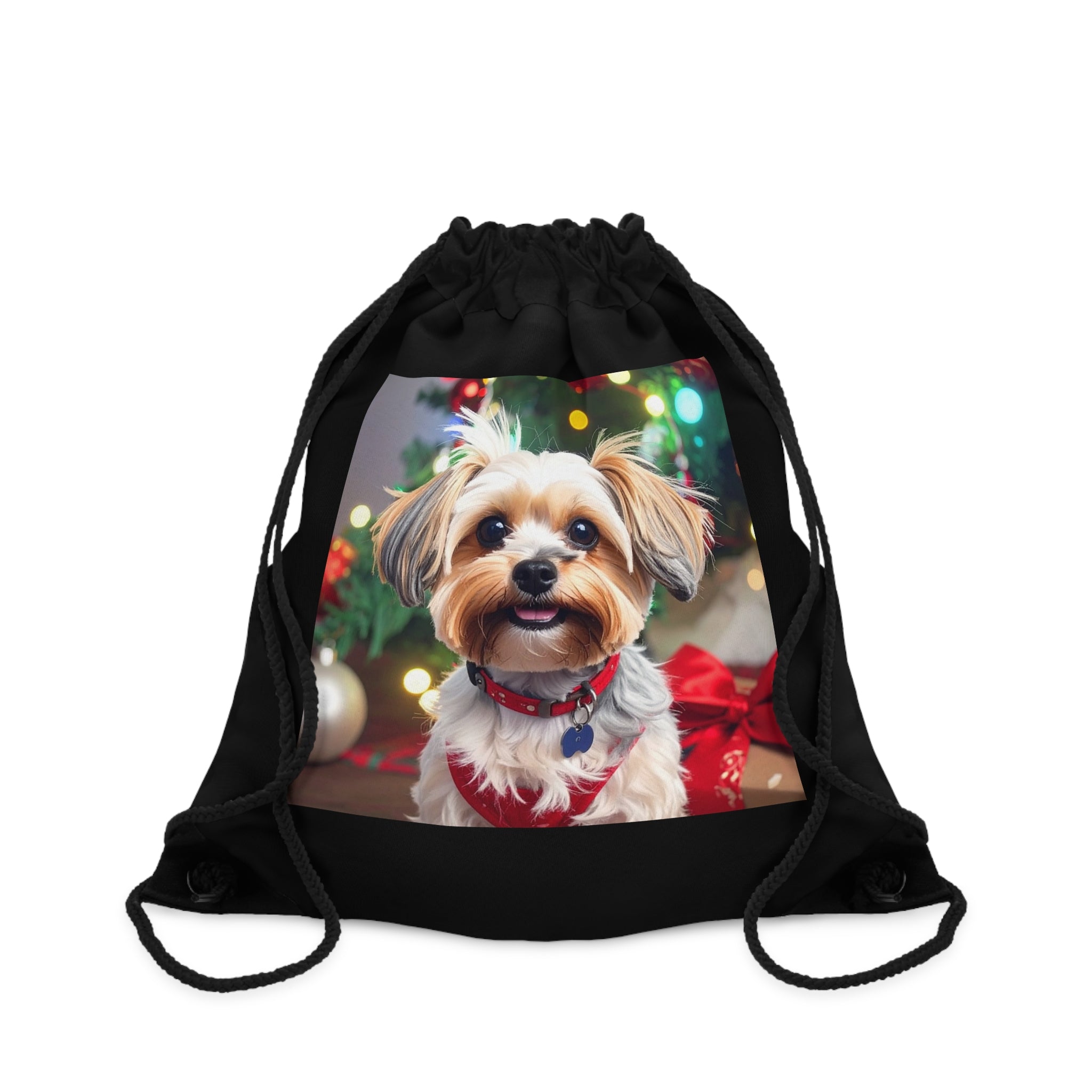 Yorkie Holiday Drawstring Bag