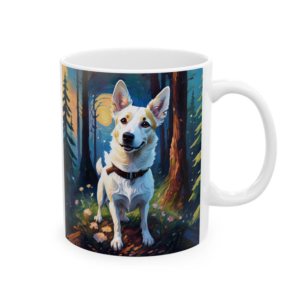 White/Tan Dog Forest Walk Ceramic Mug, (11oz, 15oz)