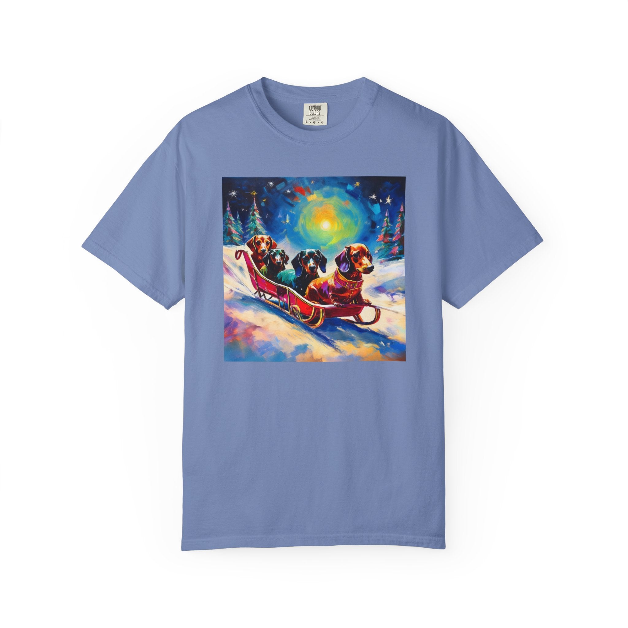 Dachshund Night Sleighride Unisex Garment-Dyed T-shirt