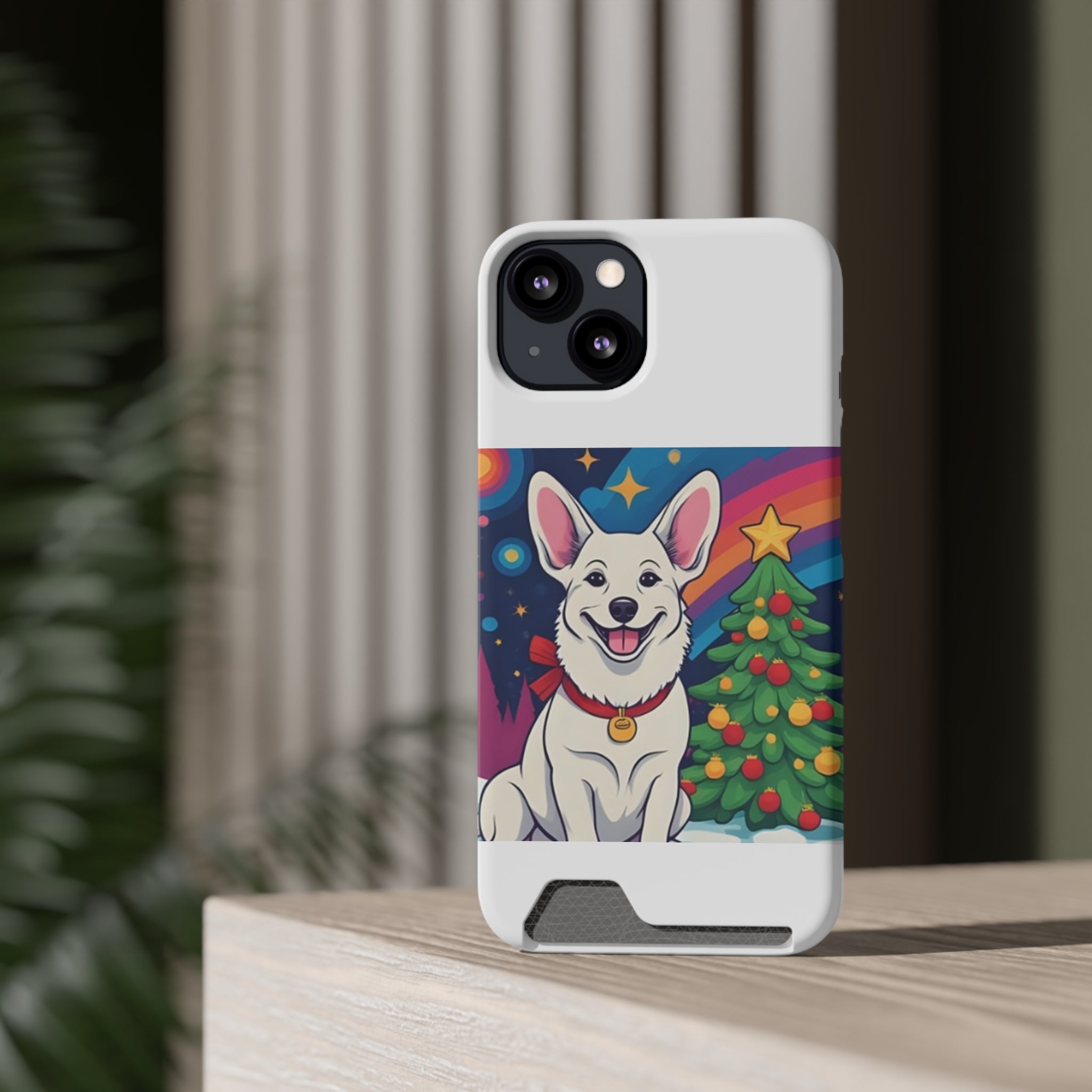 White Corgi Holiday Phone Case with Card Holder