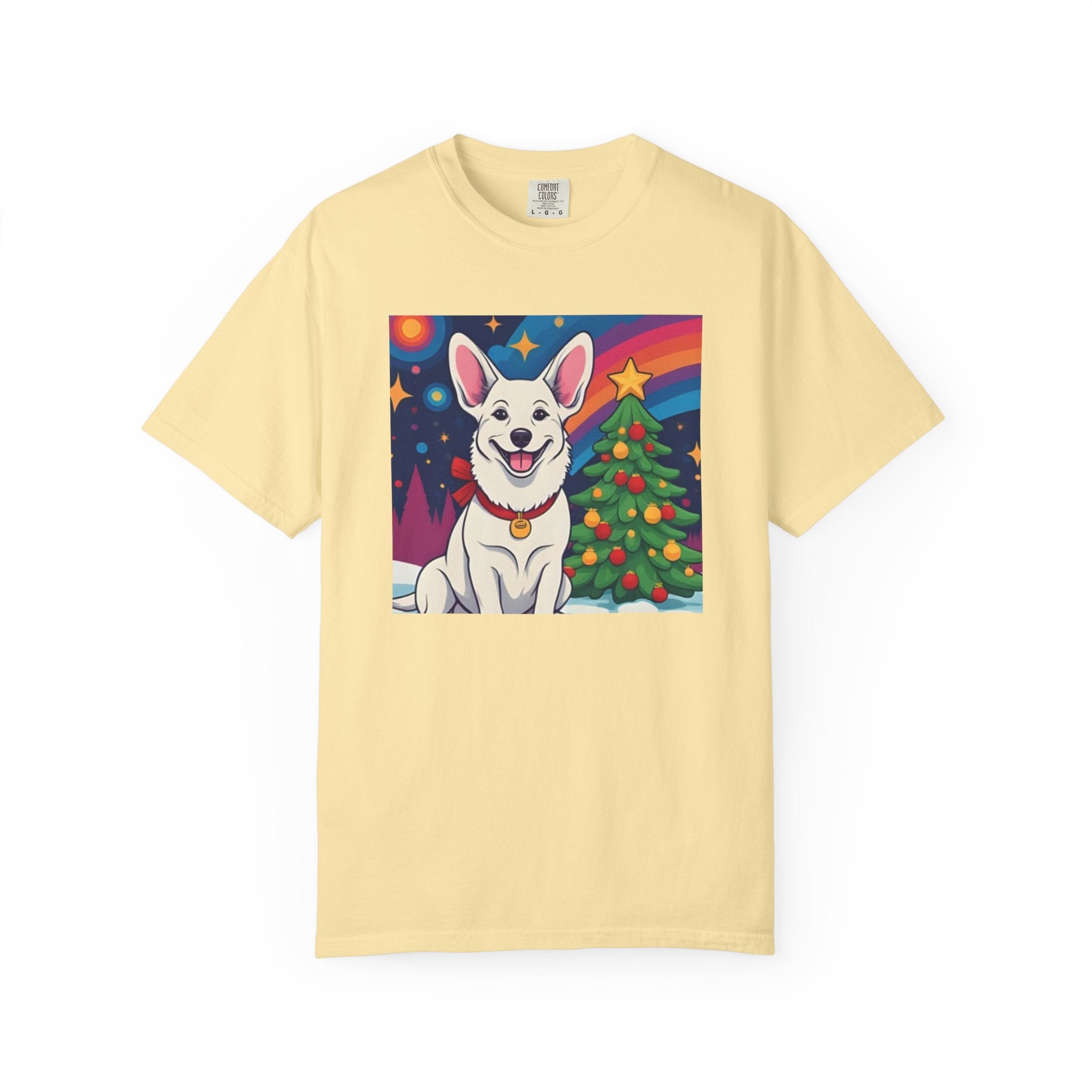 White Corgi Holiday Unisex Garment-Dyed T-shirt