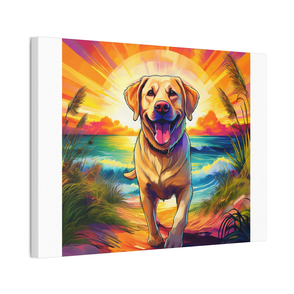 Yellow Lab Sunset Beach Canvas Stretched, 0.75"