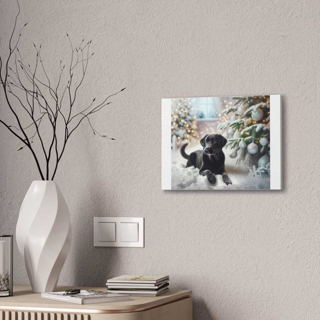 Black Lab Puppy Holiday Canvas Stretched, 0.75"