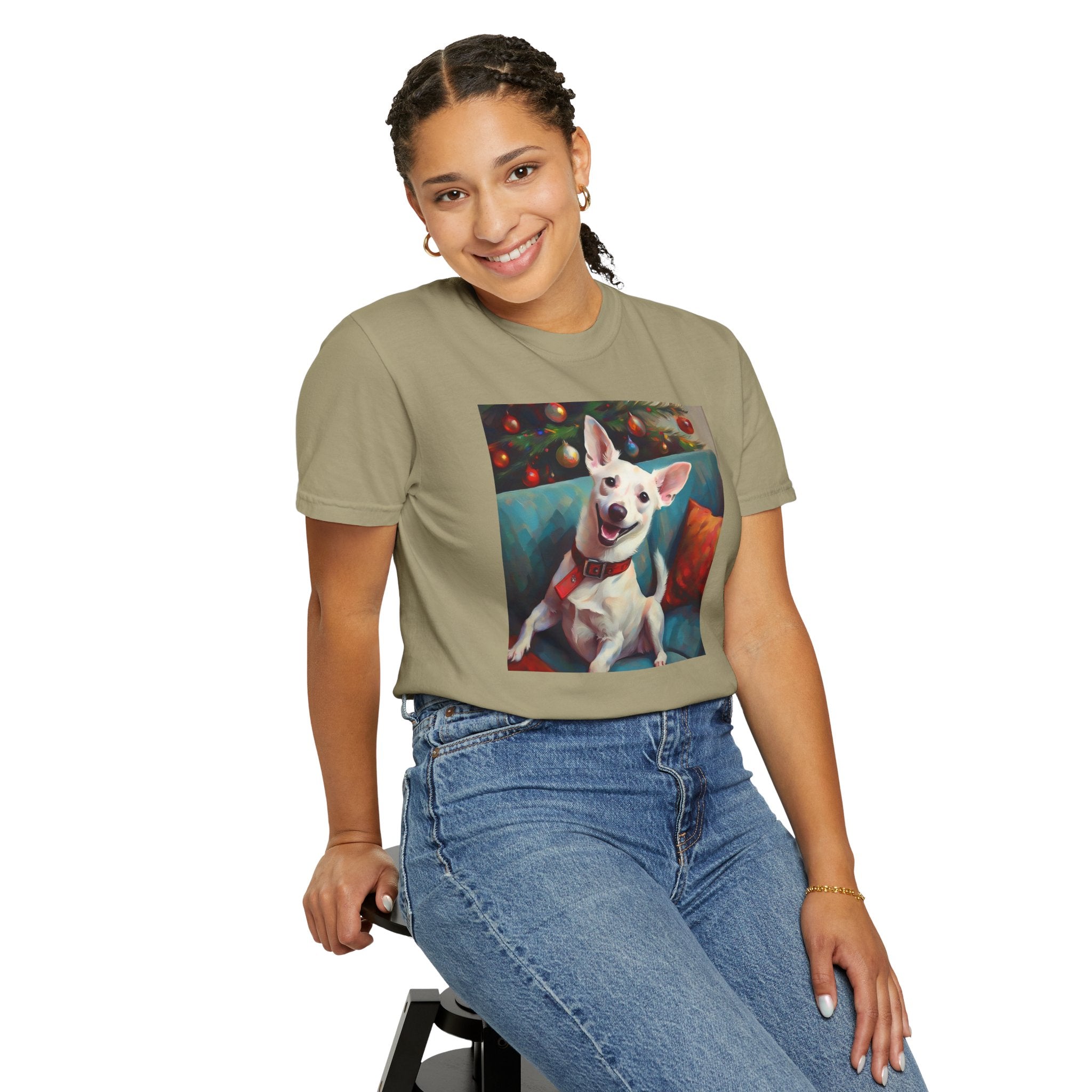White Corgi Holiday II Unisex Garment-Dyed T-shirt