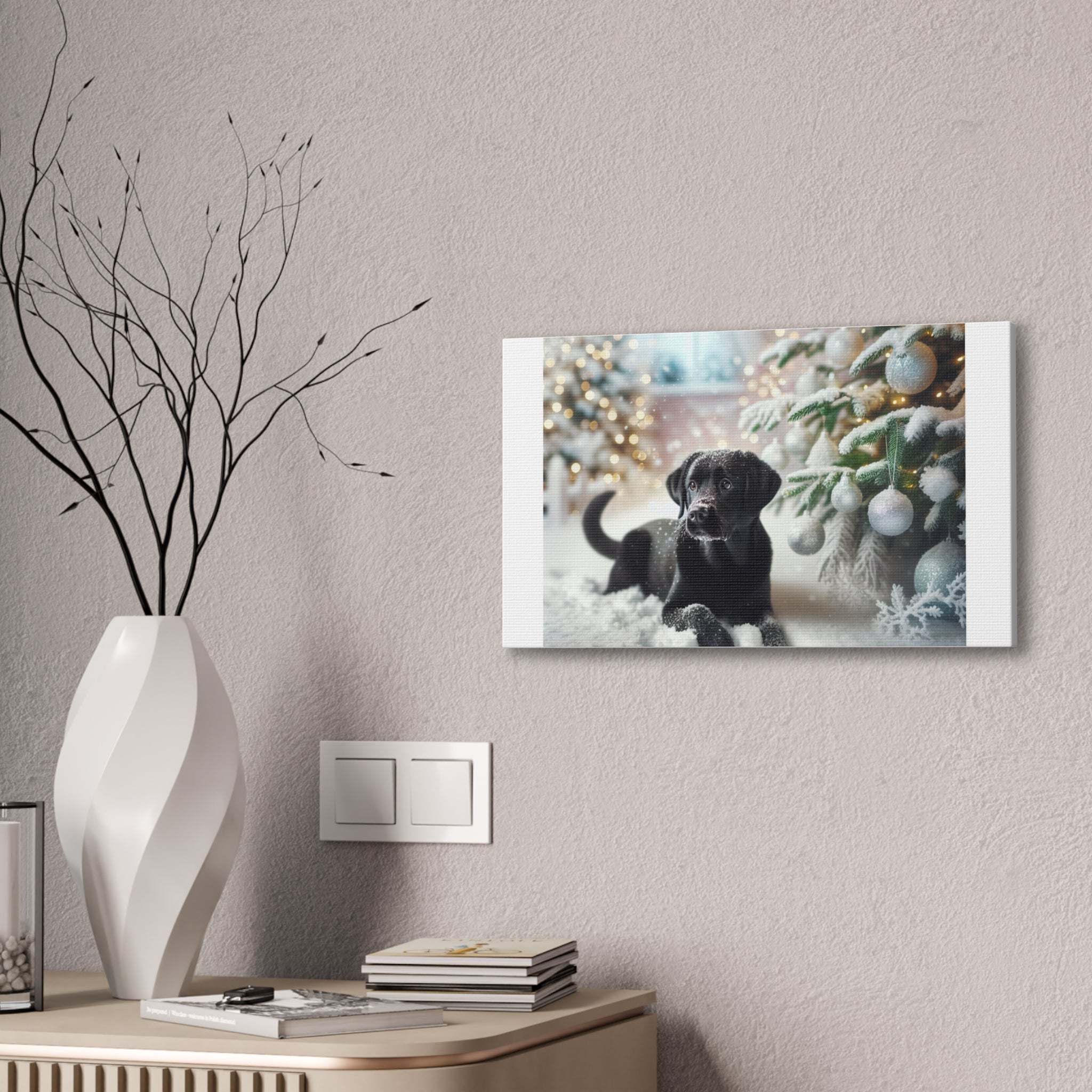 Black Lab Puppy Holiday Canvas Stretched, 0.75"