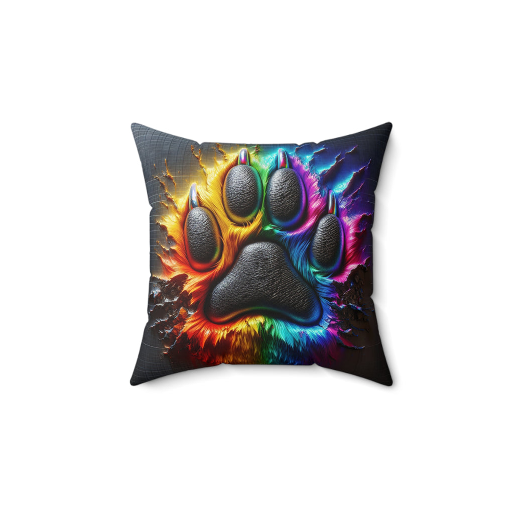 Electric Rainbow Dog Paw Polyester Square Pillow