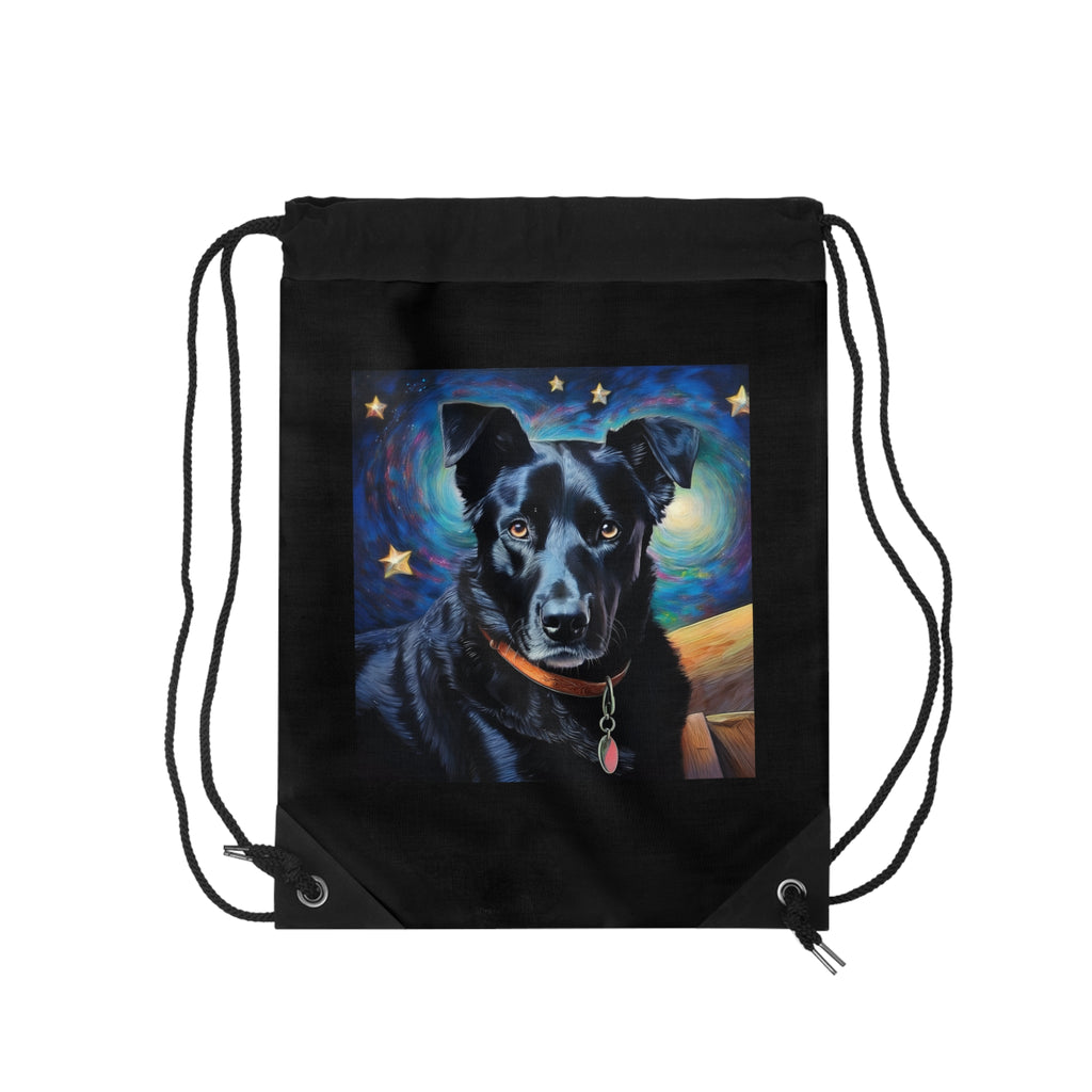 Black Shepherd Lab Stary Night Drawstring Bag