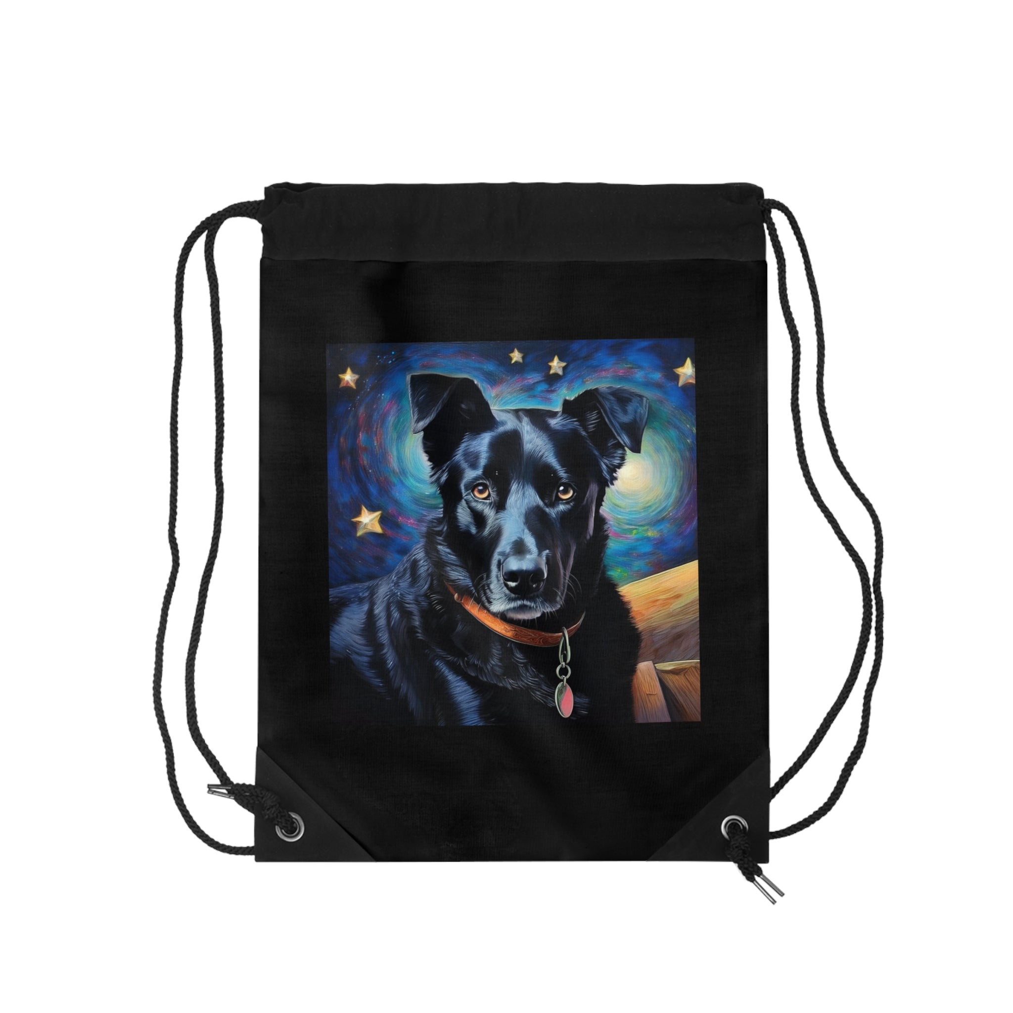 Black Shepherd Lab Stary Night Drawstring Bag