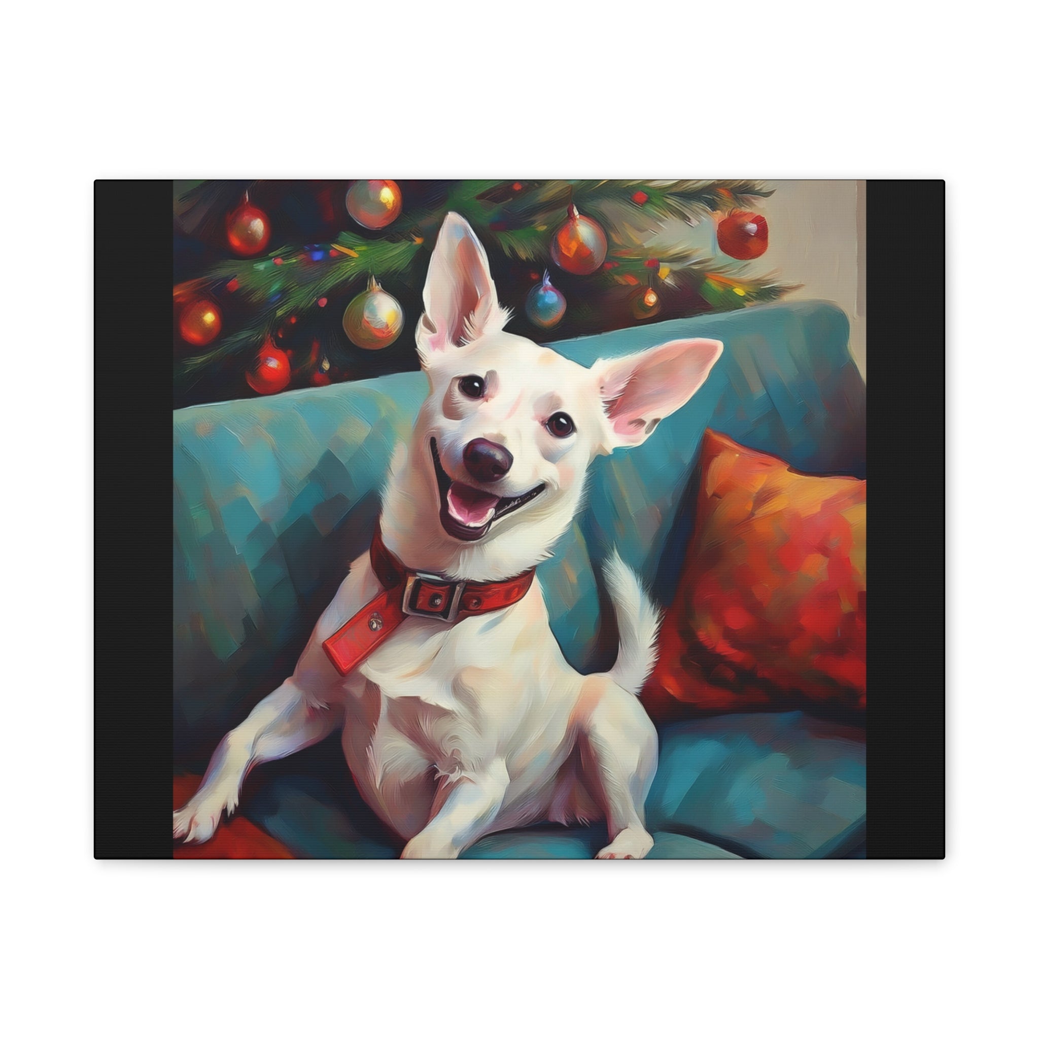 White Corgi Holiday II Canvas Painting