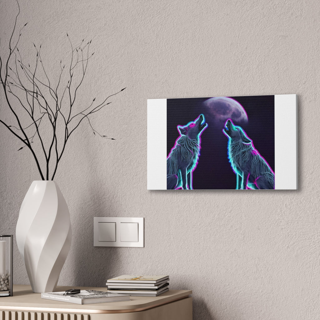 Neon Wolves Howling Canvas Stretched, 0.75"