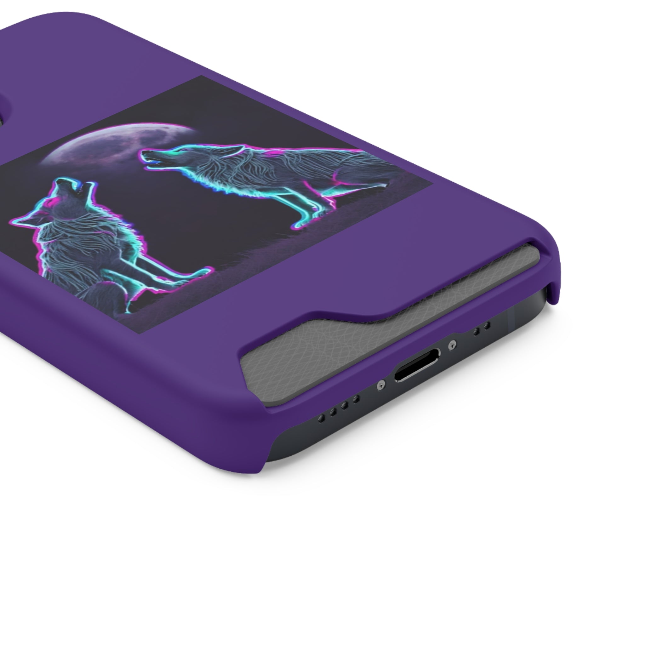 Neon Wolves Howling Phone Case with Card Holder
