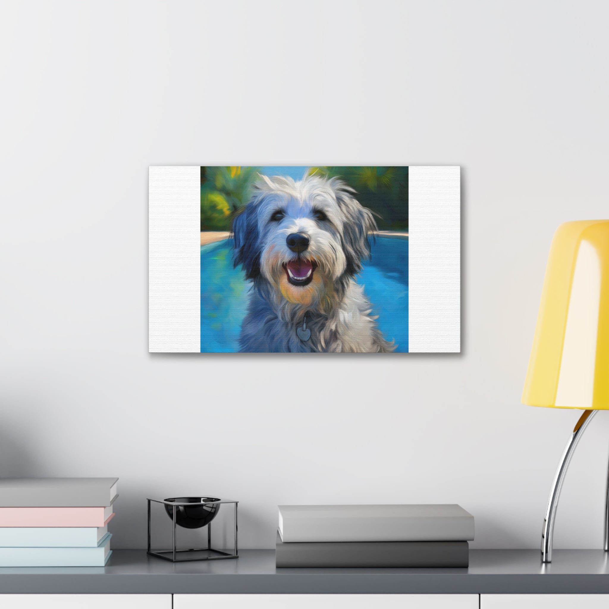 Grey Shaggy Dog Poolside Canvas Stretched, 0.75"