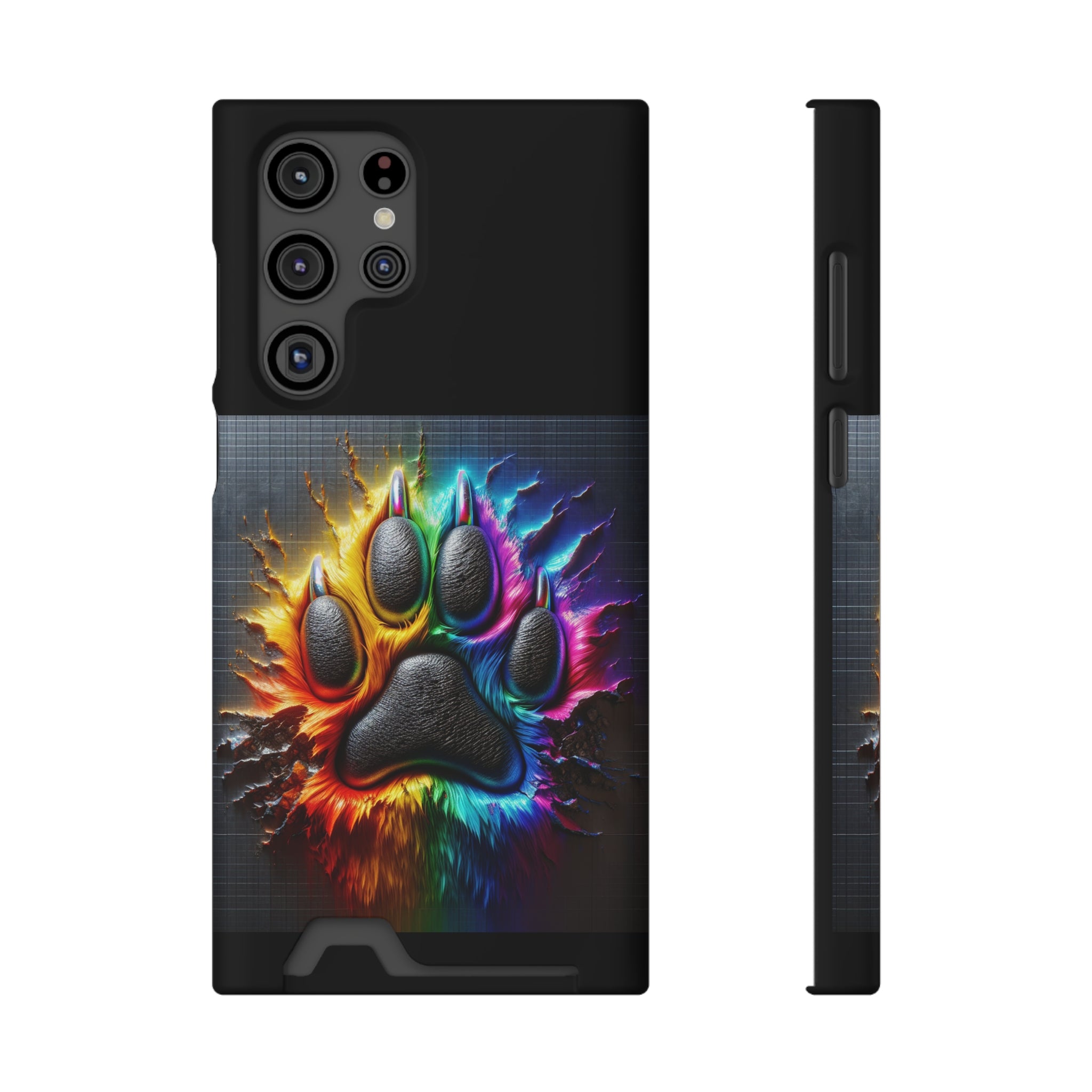 Electric Rainbow Dog Paw Phone Case with Card Holder