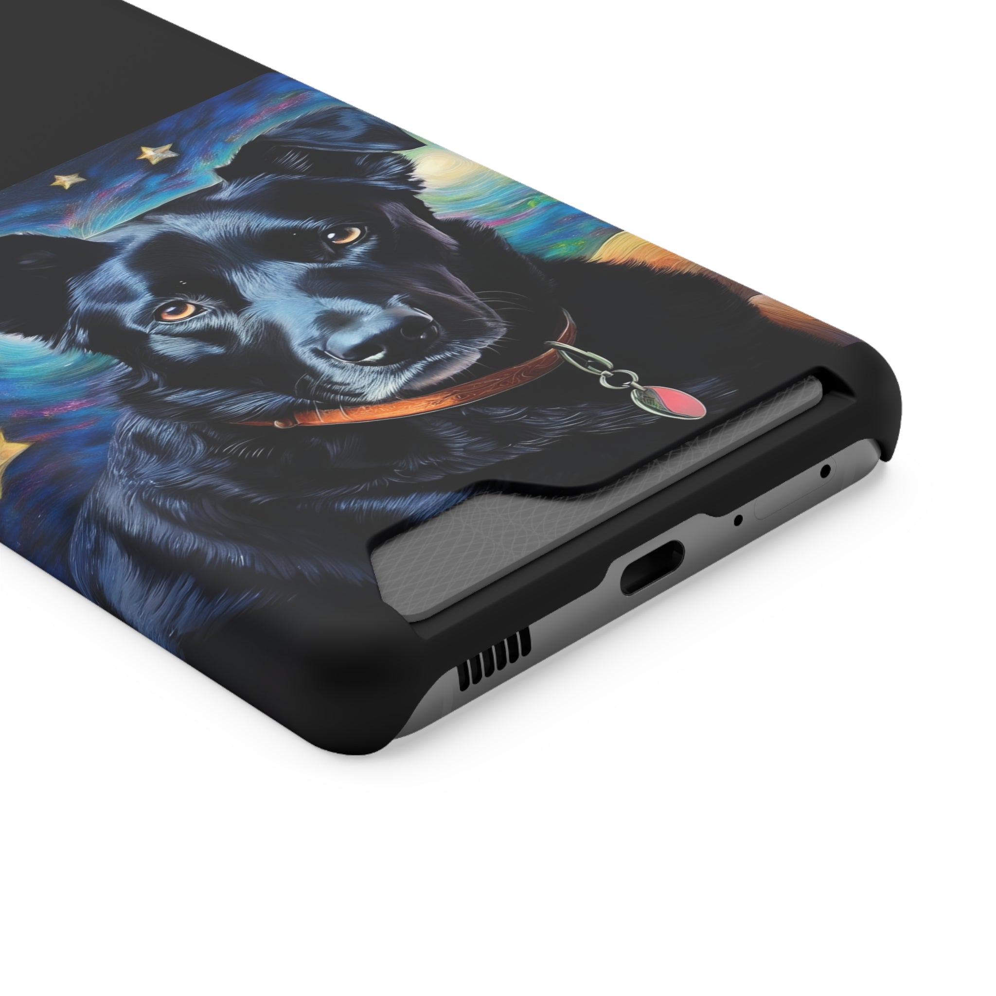 Black Shepherd Lab Stary Night Phone Case with Card Holder