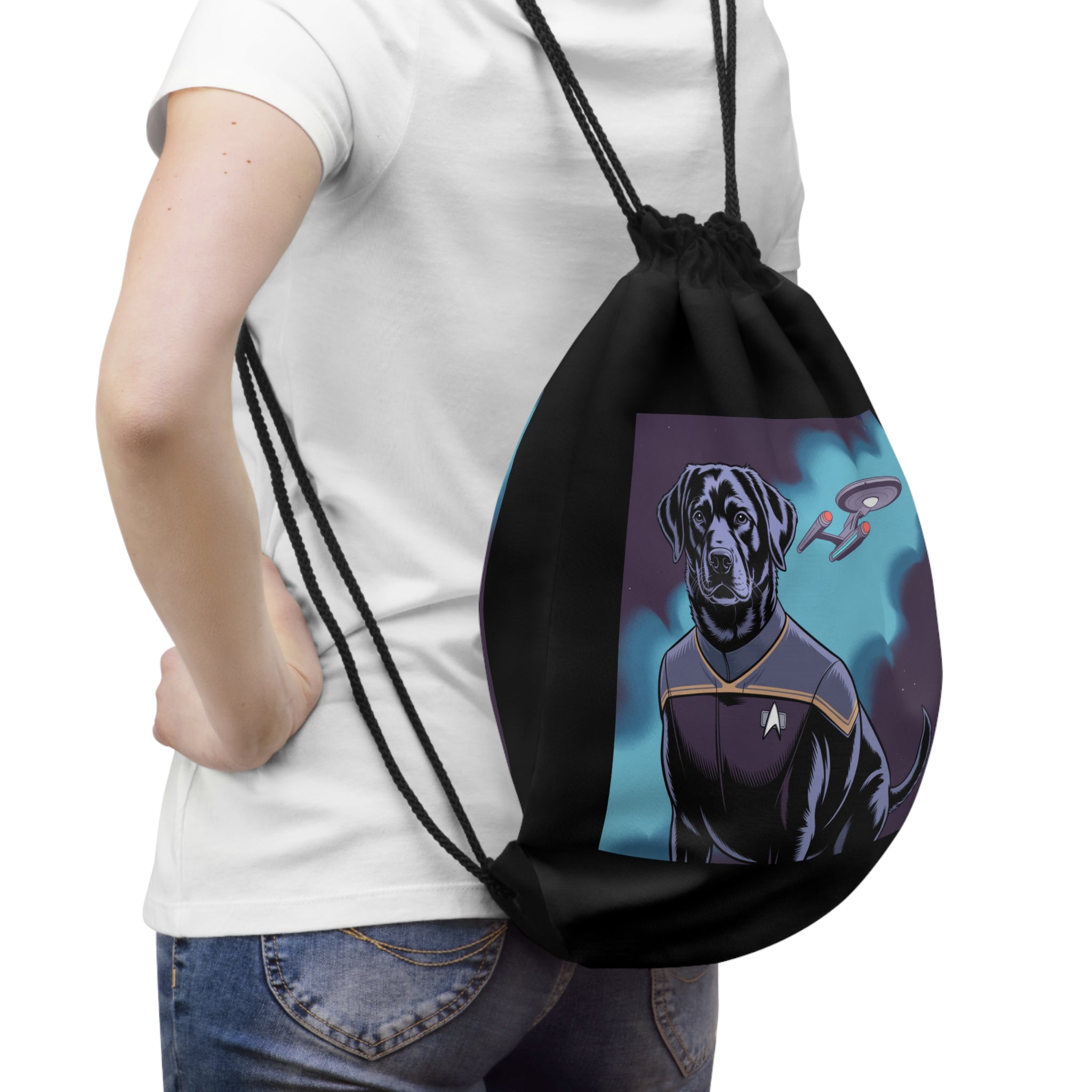 Black Lab Dog-Fleet Drawstring Bag