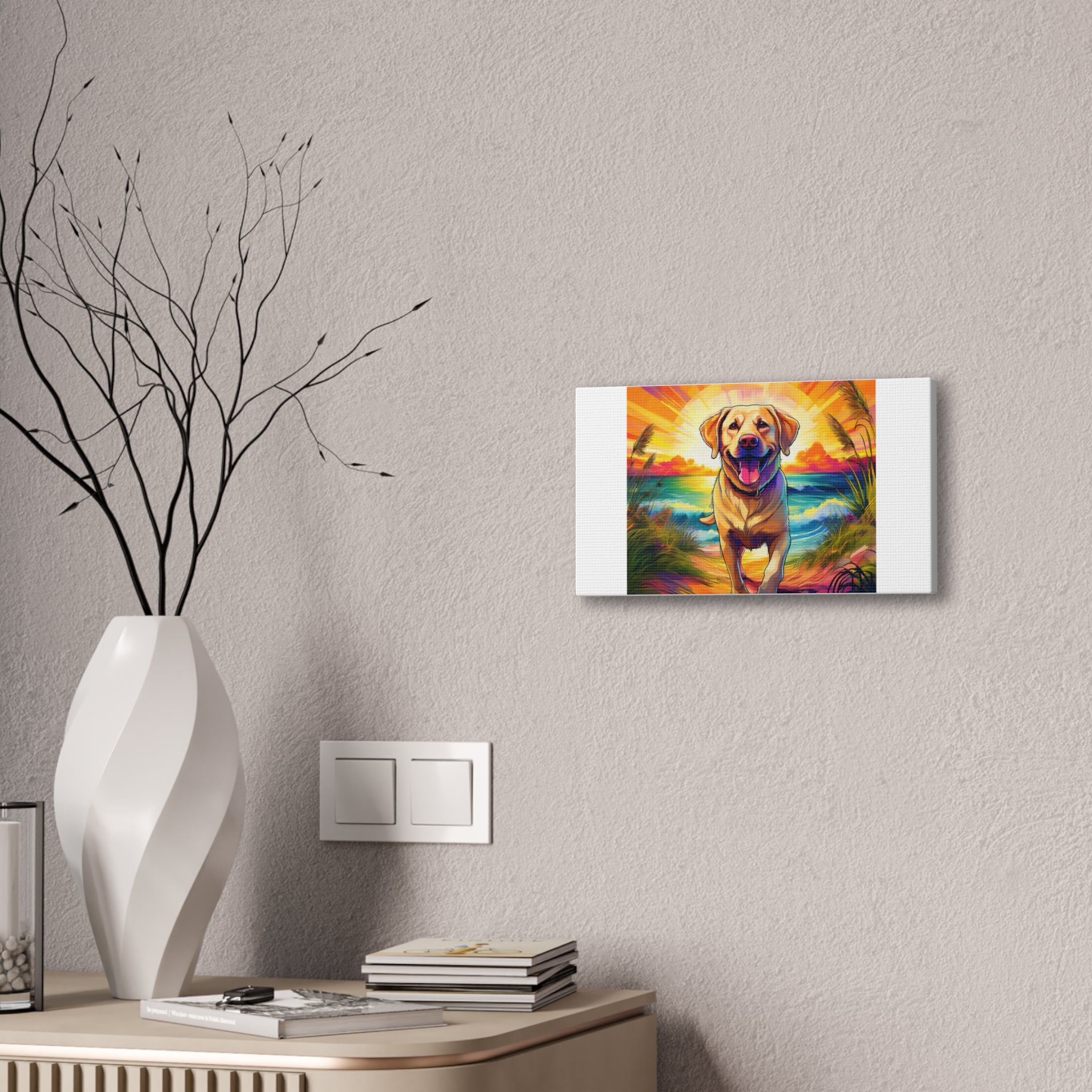 Yellow Lab Sunset Beach Canvas Stretched, 0.75"