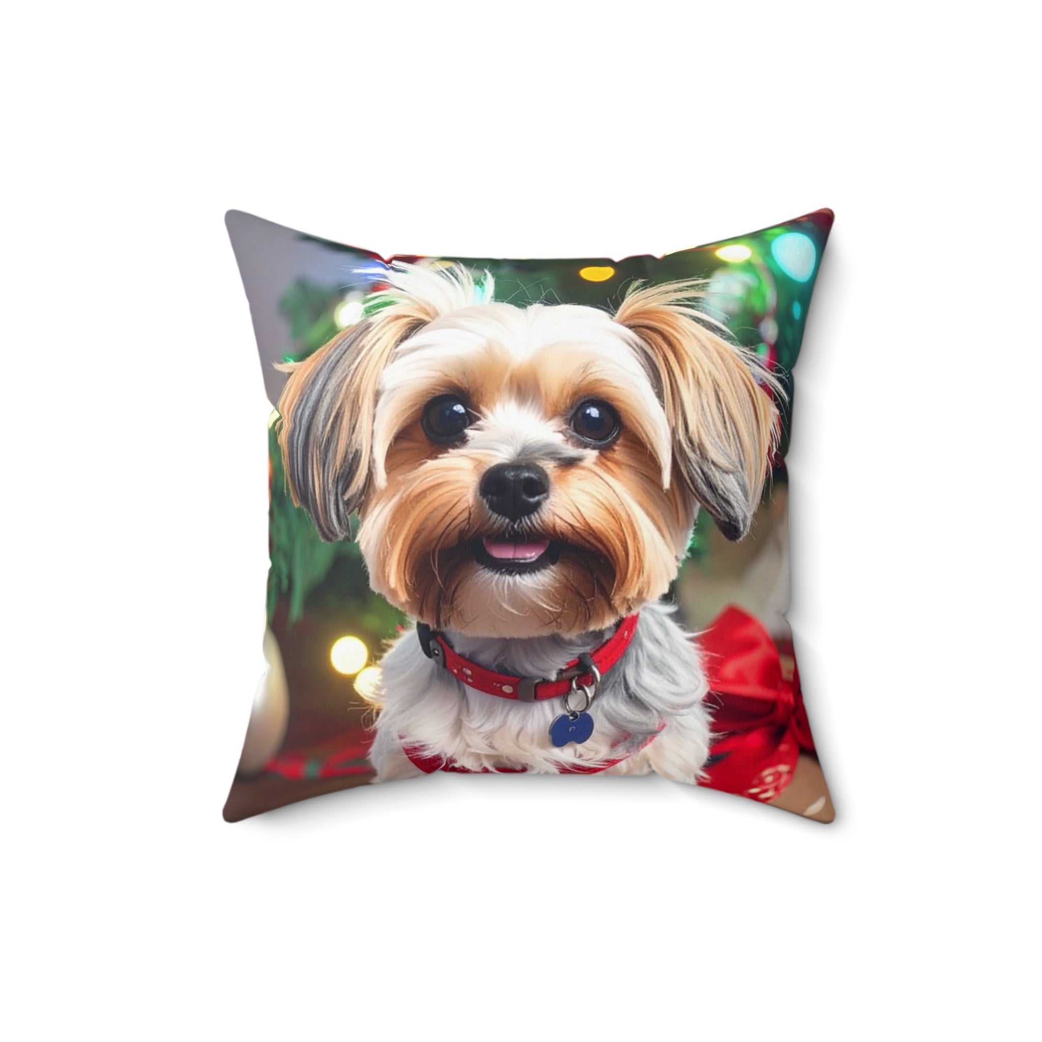 Yorkie Holiday Polyester Square Pillow