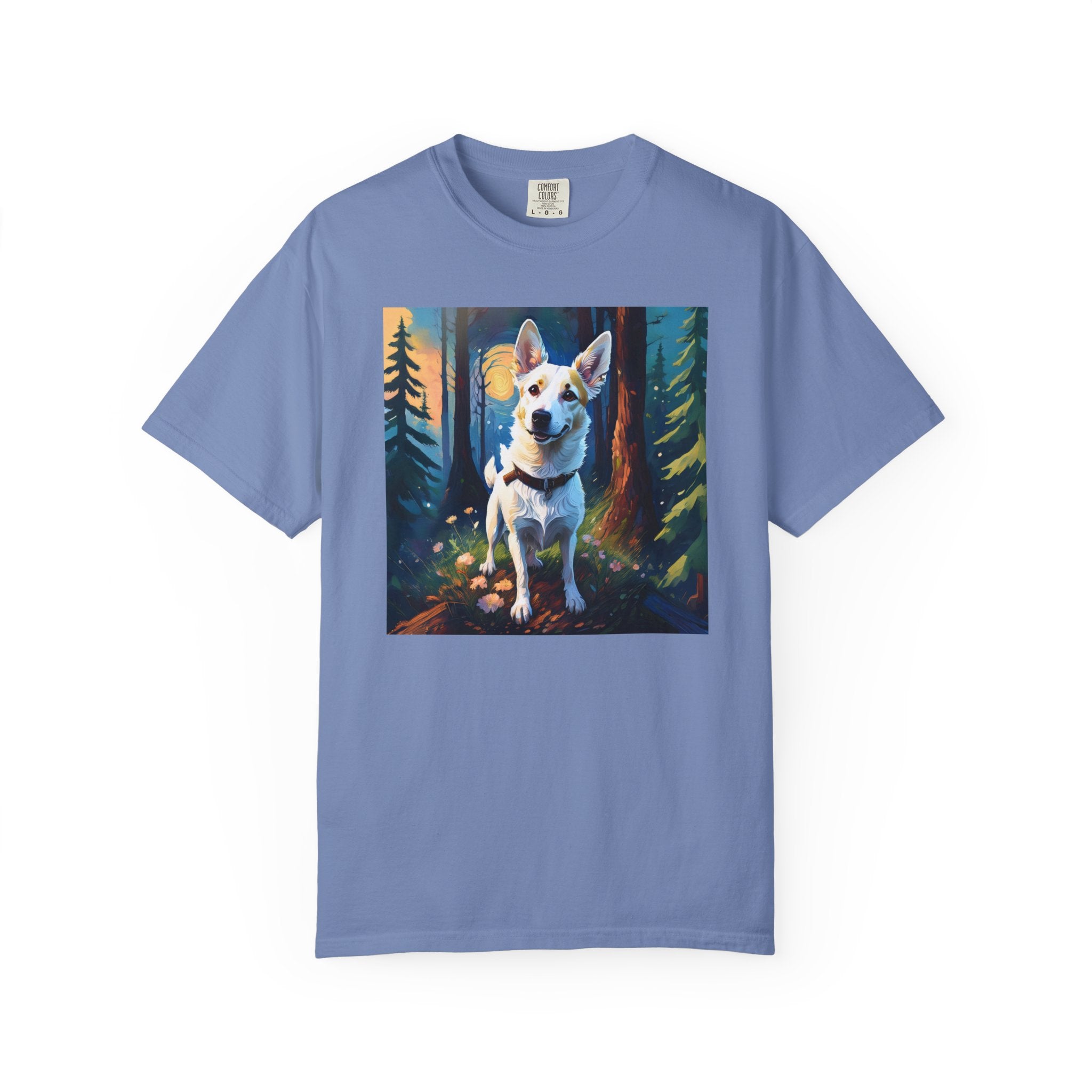 White/Tan Dog Forest Walk Unisex Garment-Dyed T-shirt