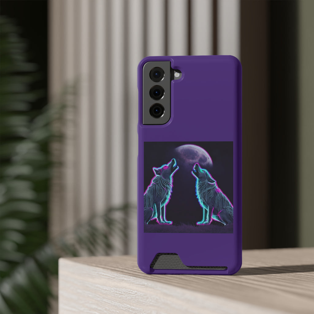Neon Wolves Howling Phone Case with Card Holder