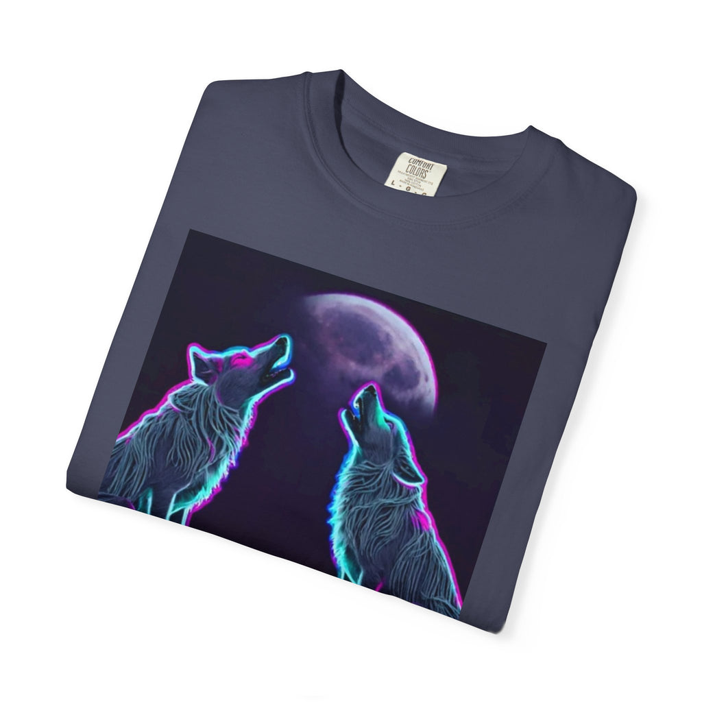 Neon Wolves Howling Unisex Garment-Dyed T-shirt