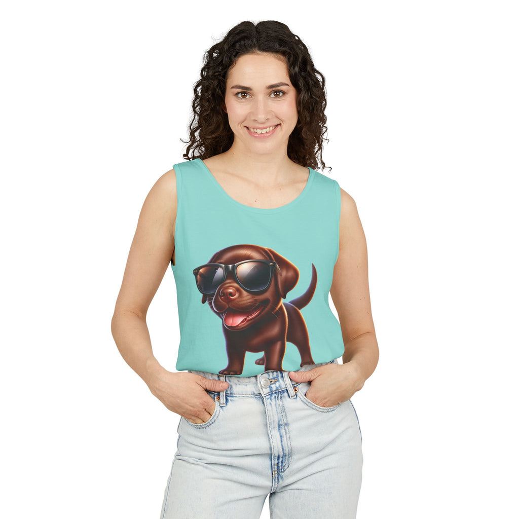 Chocolate Lab w/ sunglasses Unisex Tank Top