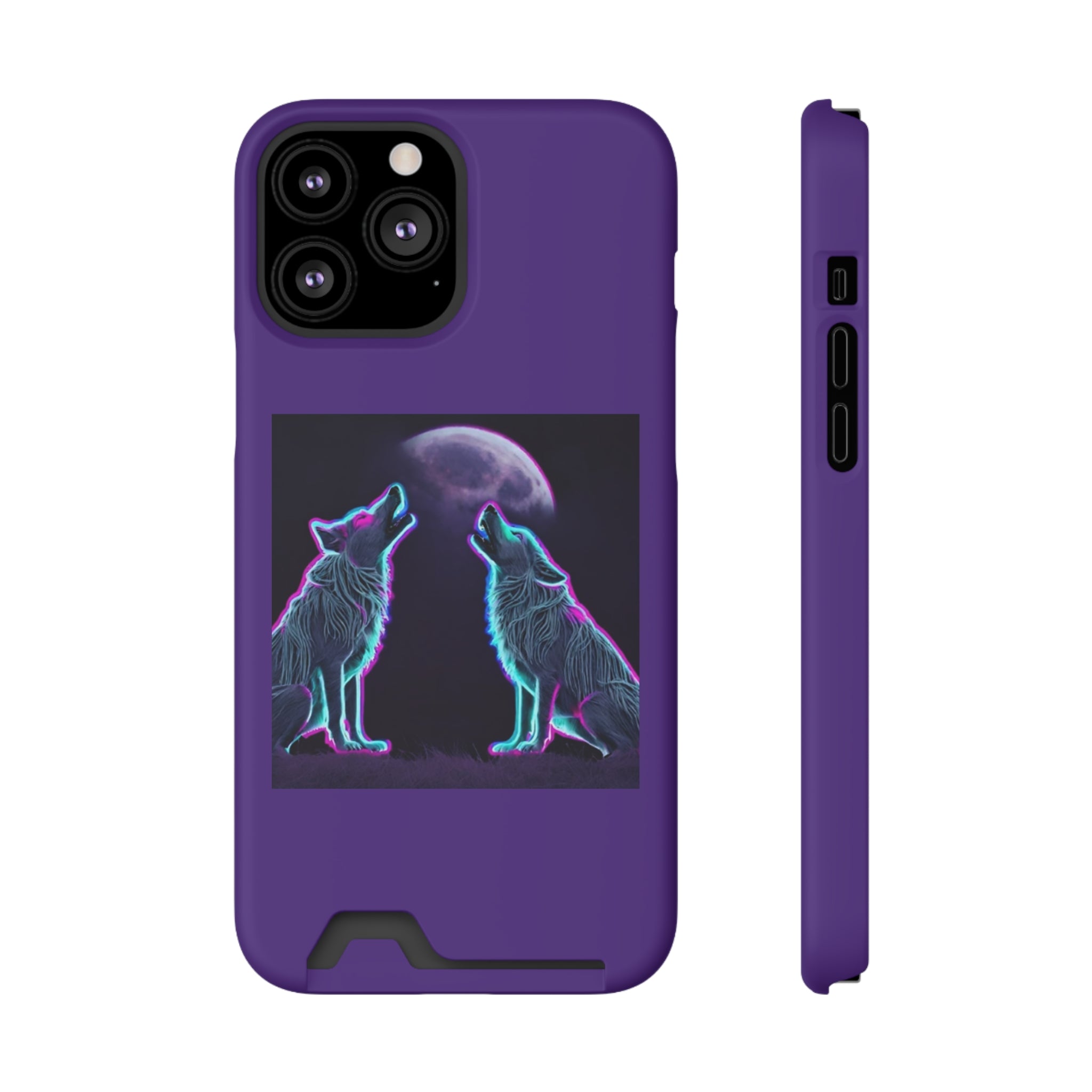 Neon Wolves Howling Phone Case with Card Holder