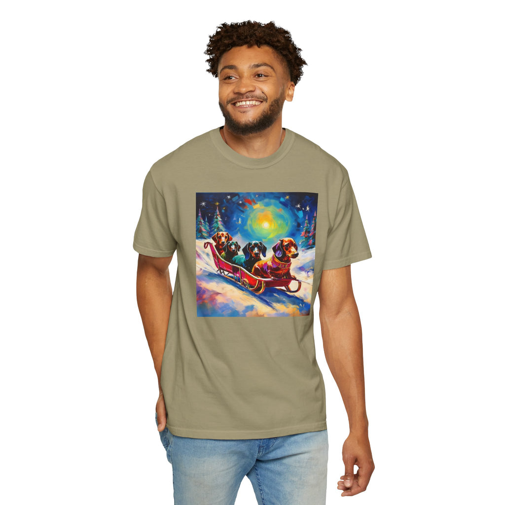 Dachshund Night Sleighride Unisex Garment-Dyed T-shirt