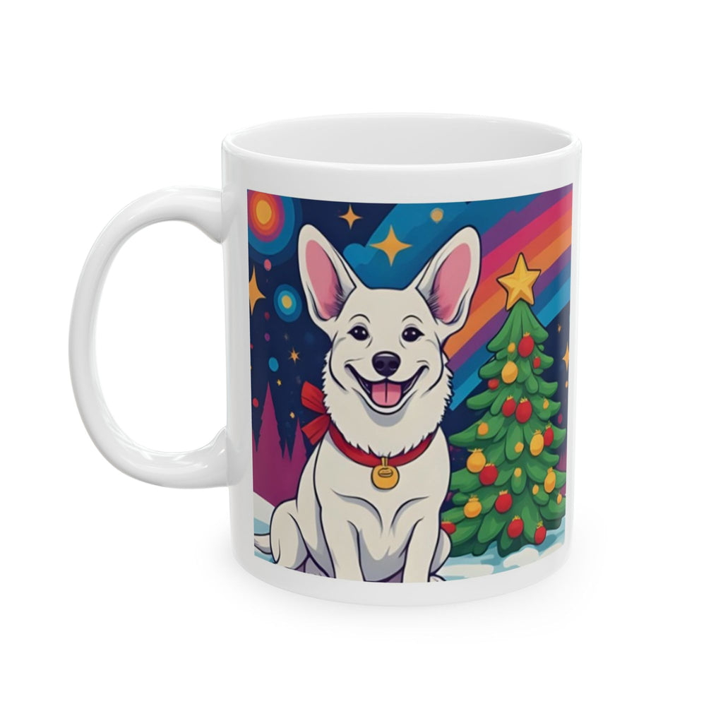 White Corgi Holiday Ceramic Mug, (11oz, 15oz)